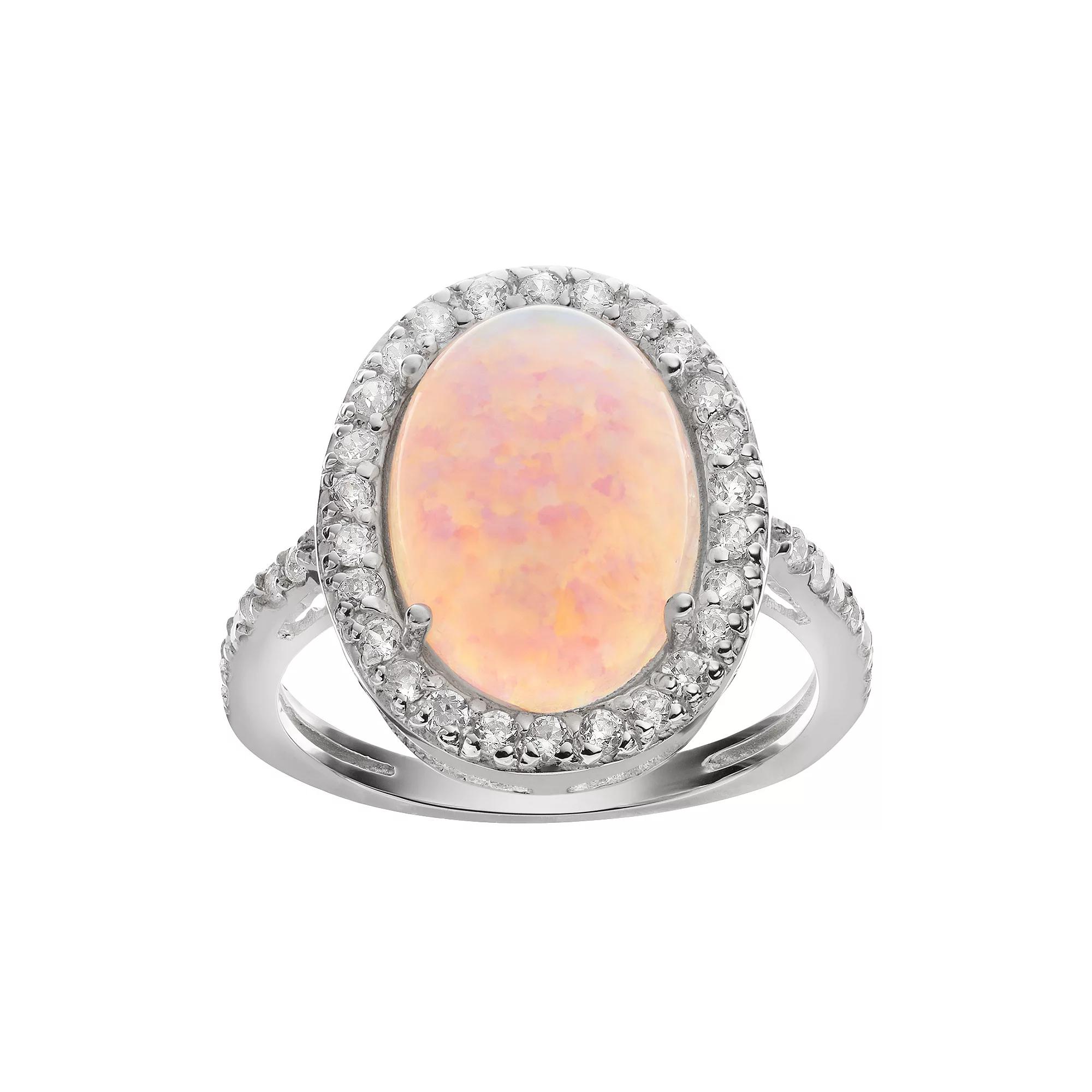 Sophie Miller Lab-Created Opal & Cubic Zirconia Sterling Silver Halo Ring, Women's,  Product Image