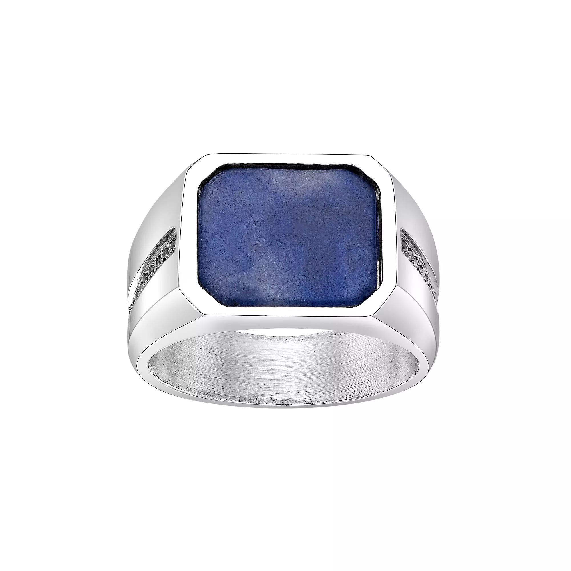 LYNX Men's Stainless Steel Sodalite & Black Cubic Zirconia Ring, Size: 12, White Product Image