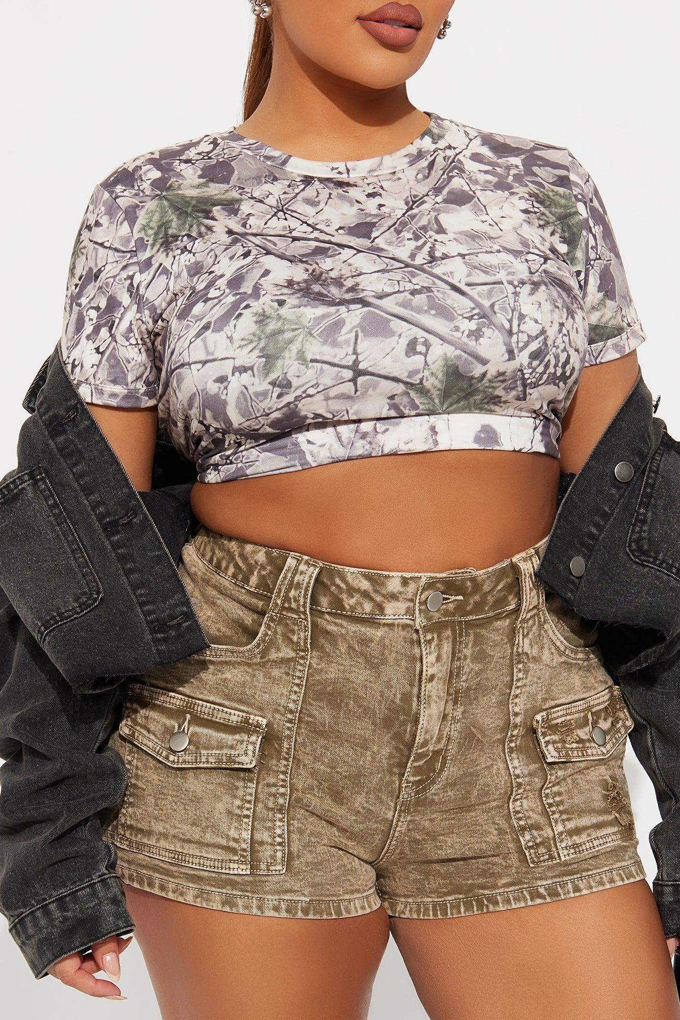 Up For The Challenge Cargo Denim Shorts - Olive Product Image