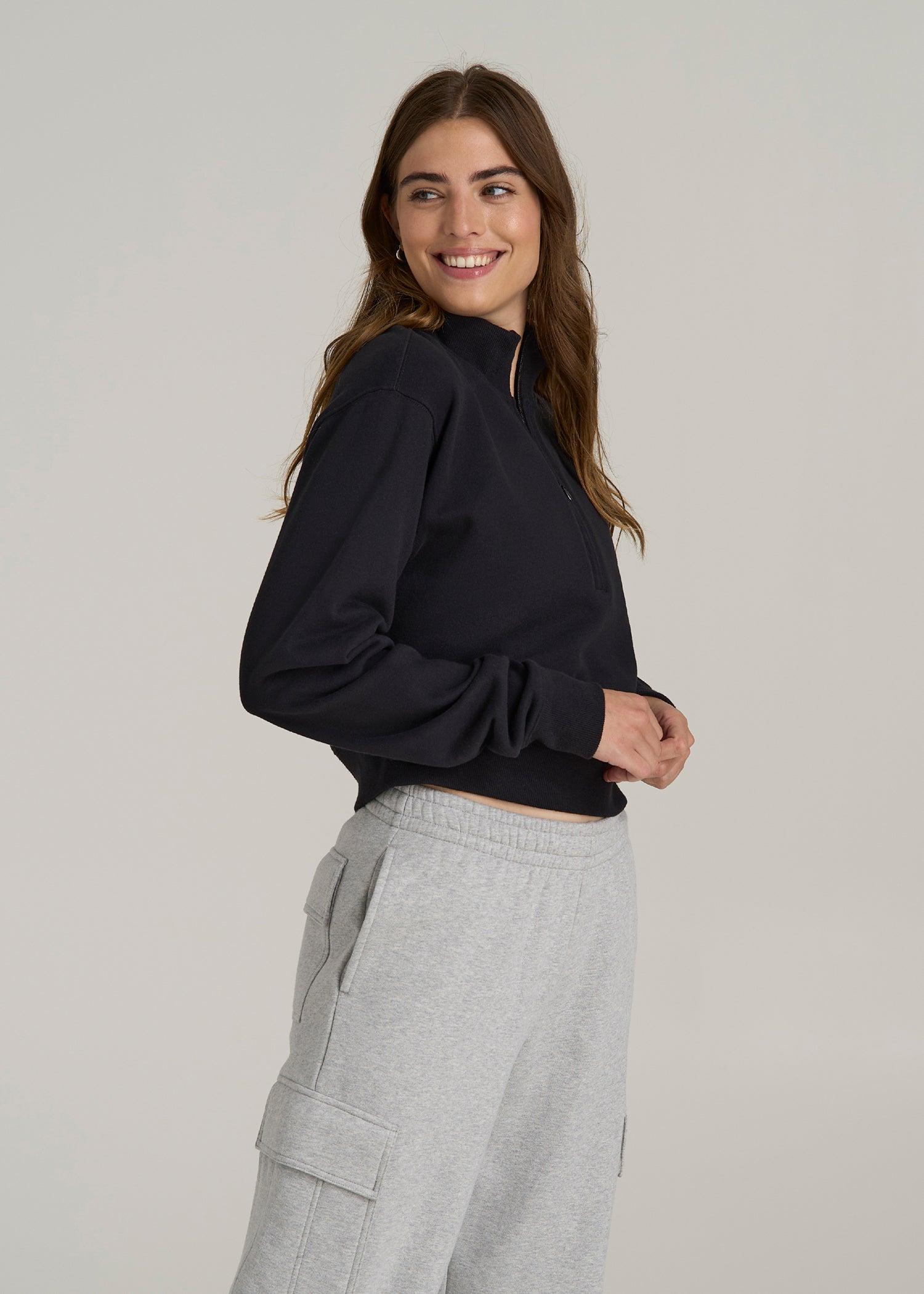Wearever 2.0 Fleece Half-Zip Cropped Sweatshirt for Tall Women in Black Female Product Image