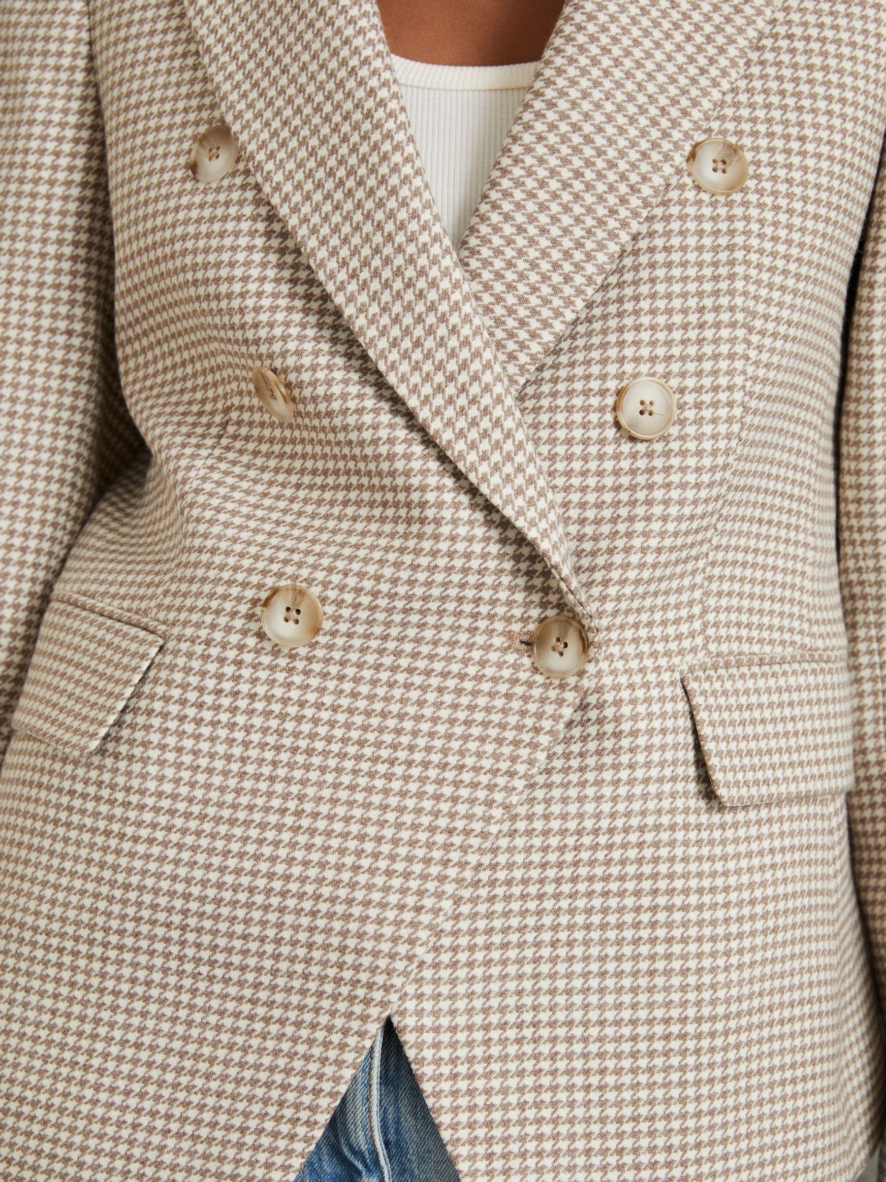 Wool-Blend Double-Breasted Dogtooth Blazer in Beige Check Product Image