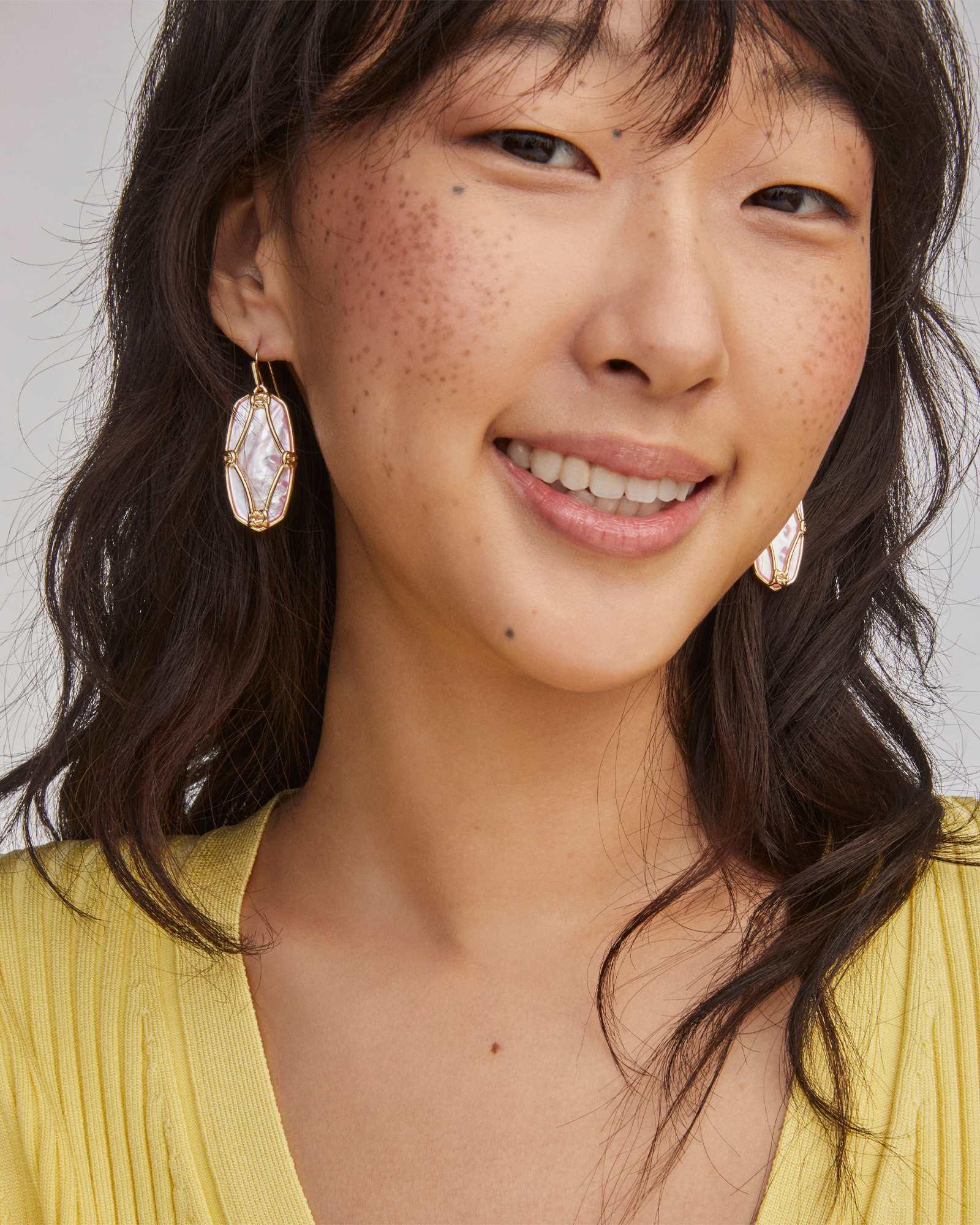 Elle Lattice Frame Gold Drop Earrings Product Image