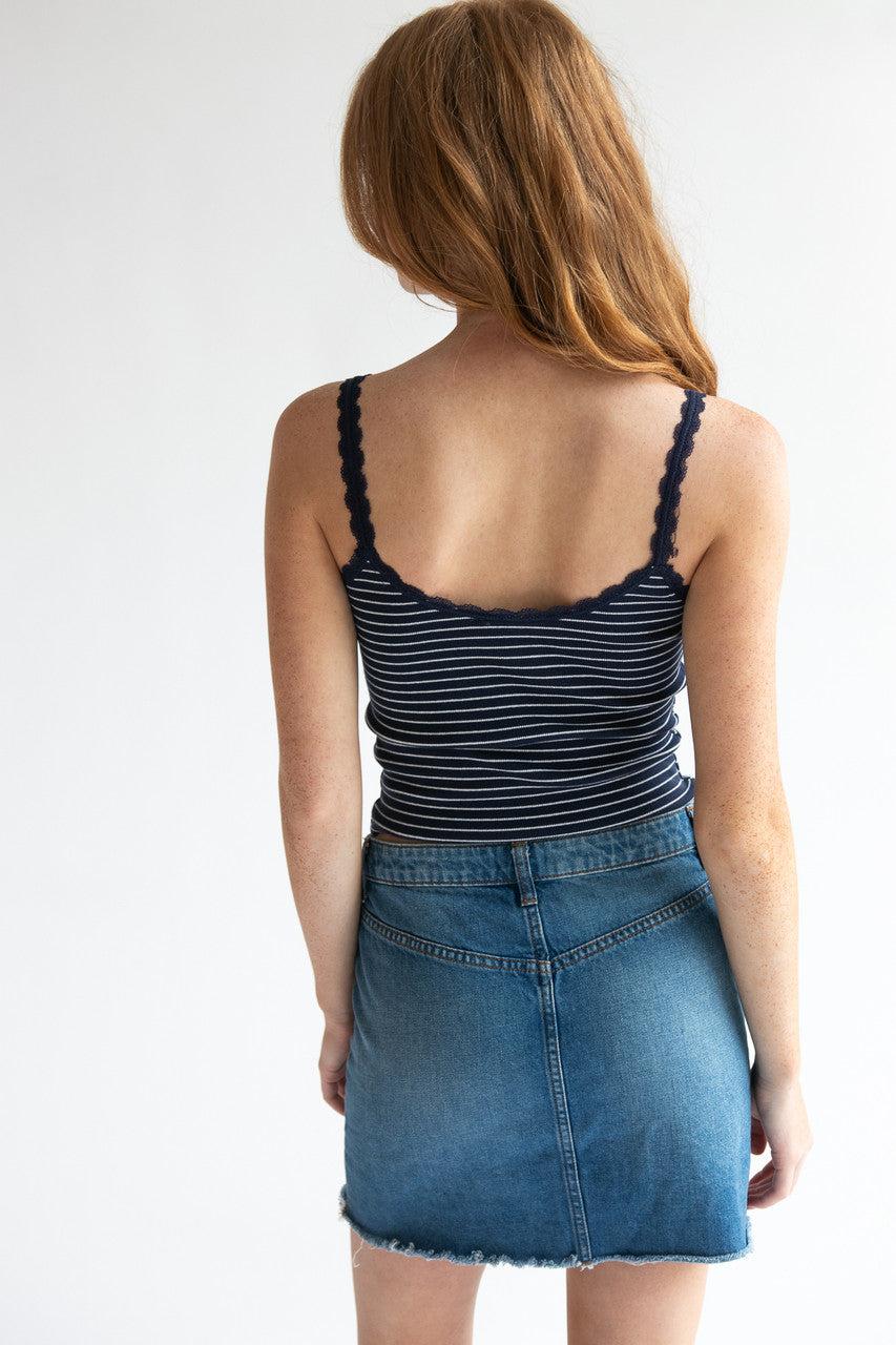 Striped Lace Trim Bow Tank Product Image
