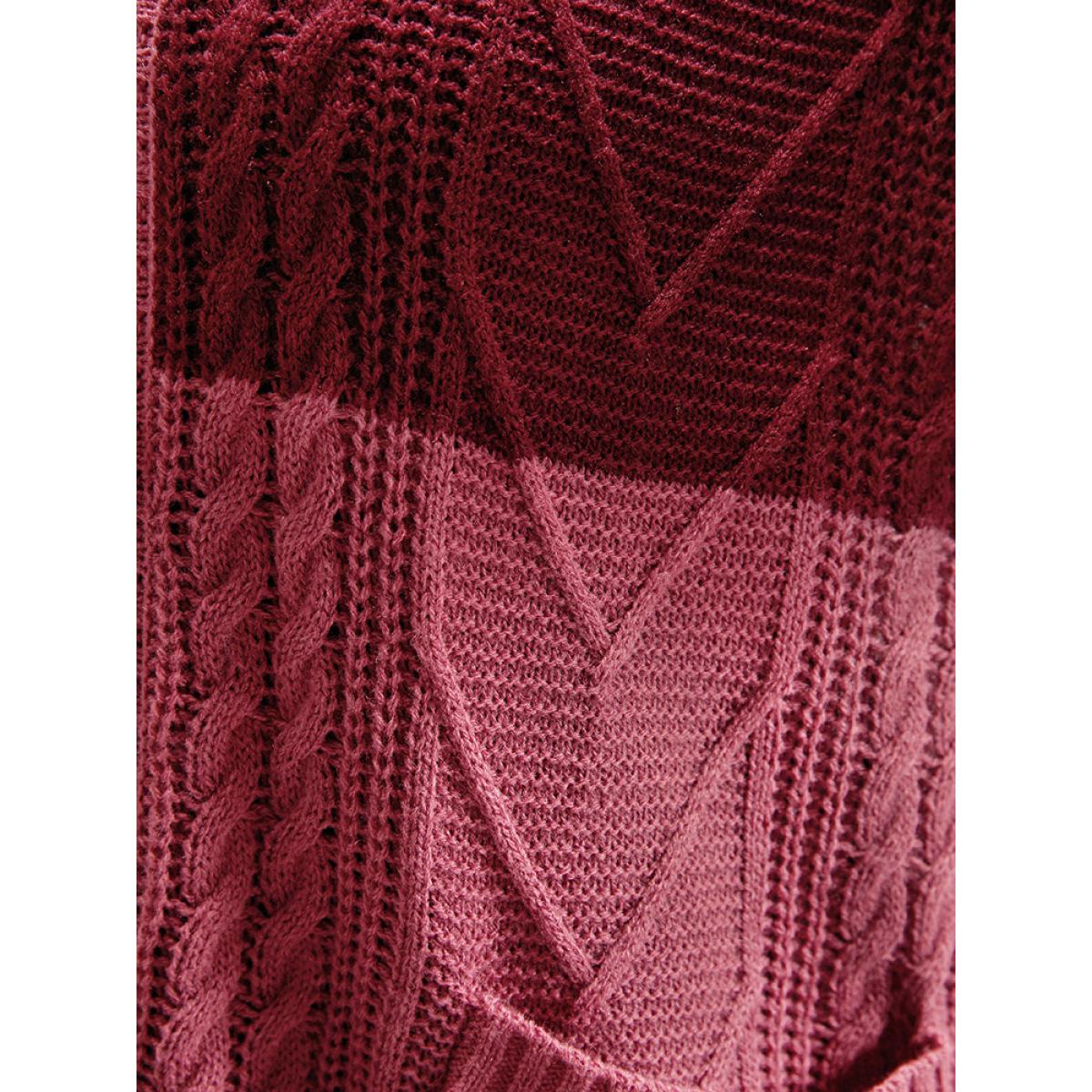 Plus Size Colorblock Contrast Pointelle Knit Pocket Button Front Cardigan Multicolor Women Casual Loose Long Sleeve Dailywear Cardigans BloomChic 10/M Product Image