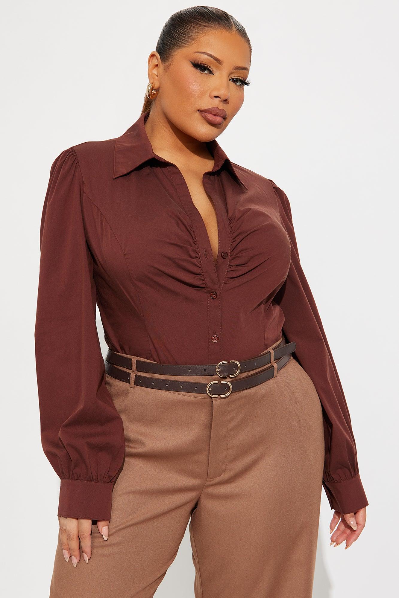 Cashin' Out Poplin Bodysuit - Chocolate Female Product Image