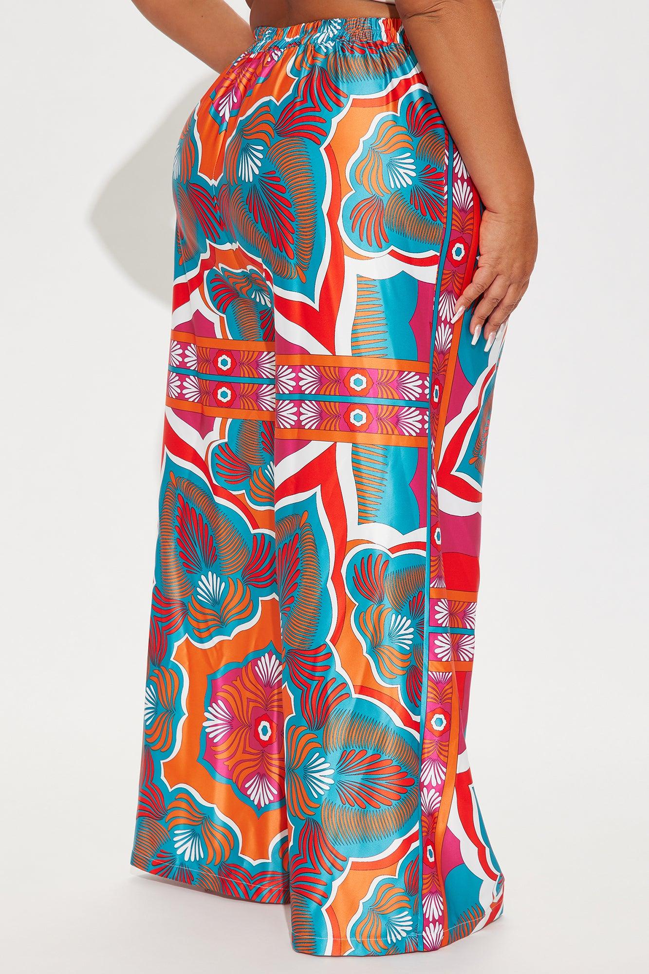 Imani Satin Wide Leg Pant - Orange/combo Product Image