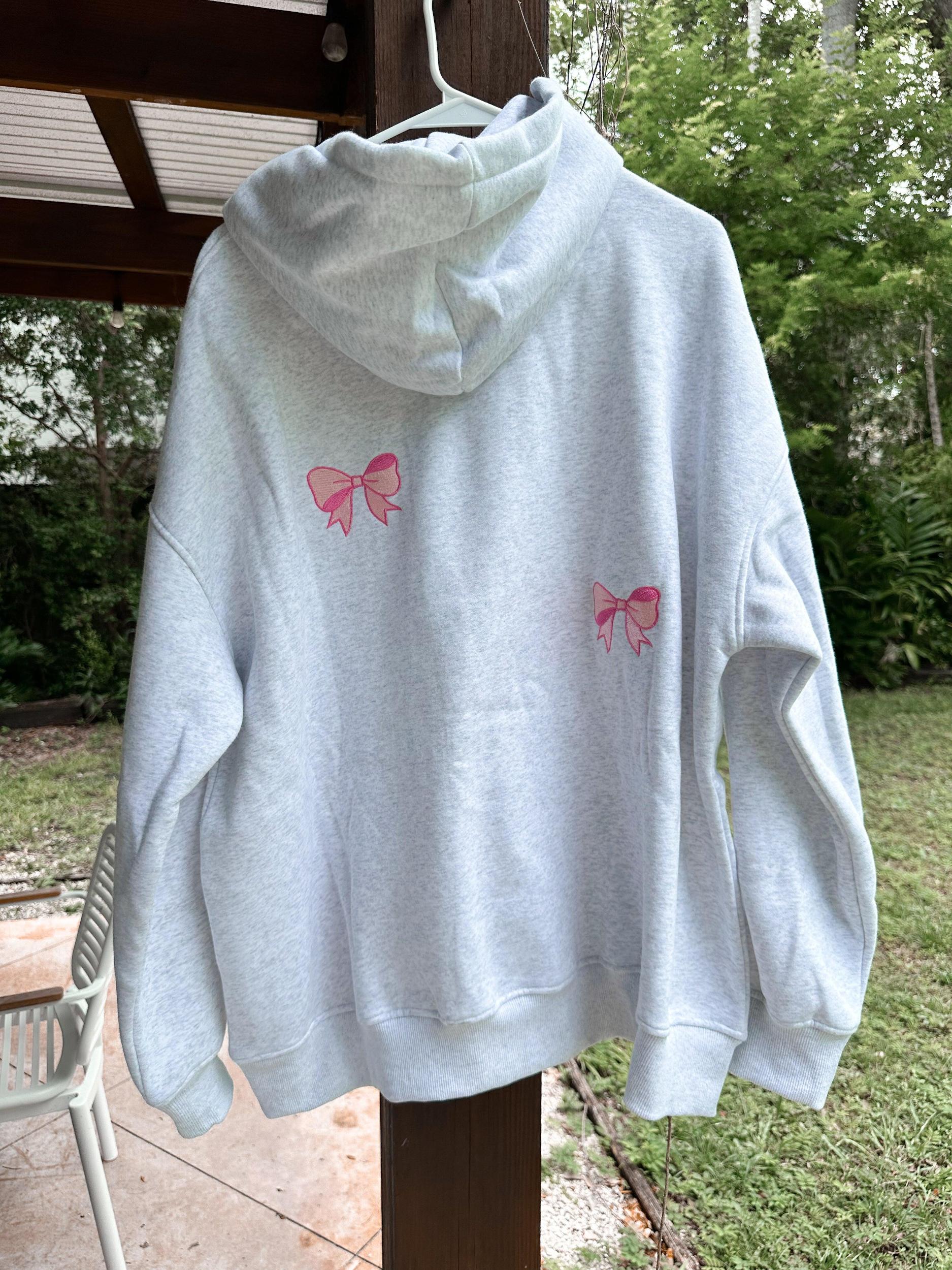 Pearl Grey Embroider Bow Hoodie Product Image