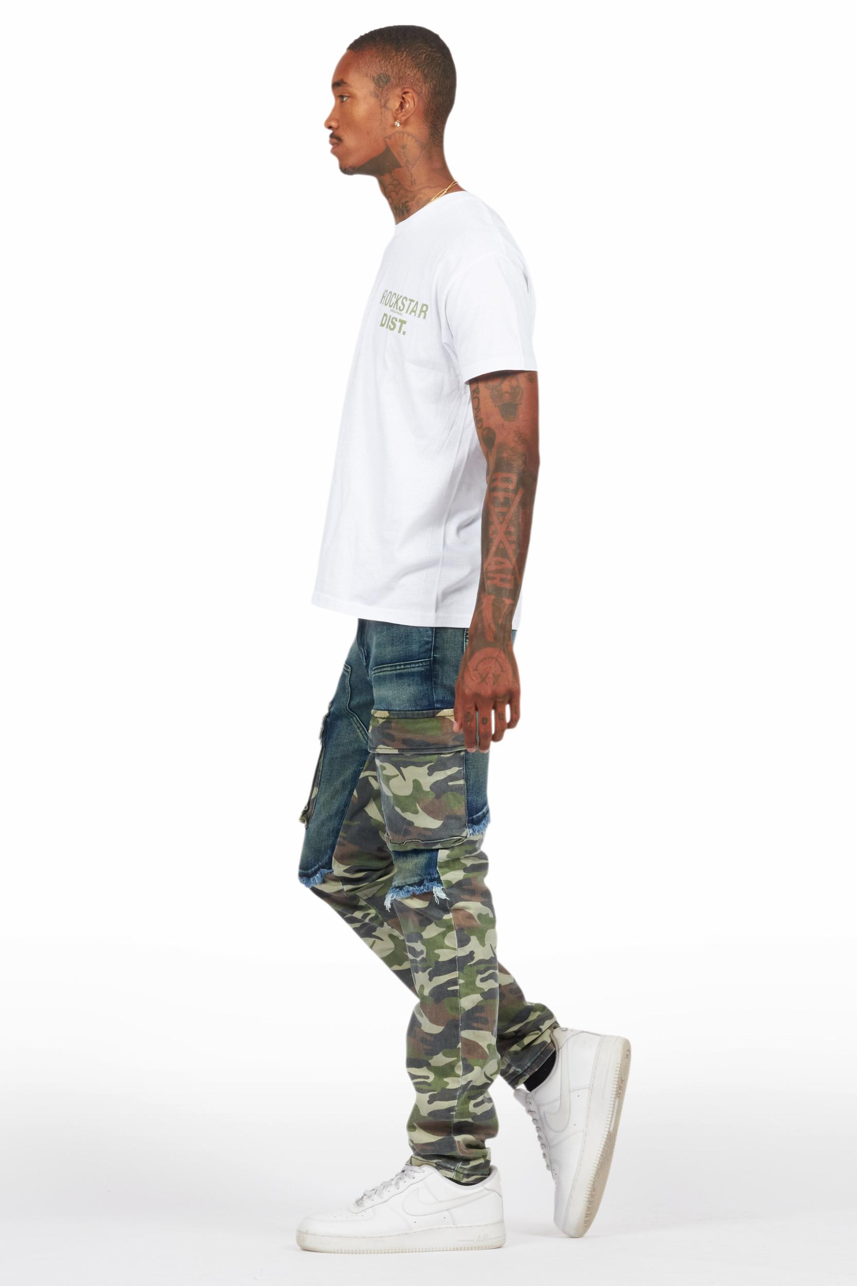 Lake White/Green T-Shirt & Denka Dark Blue Slim Jean Bundle Male Product Image