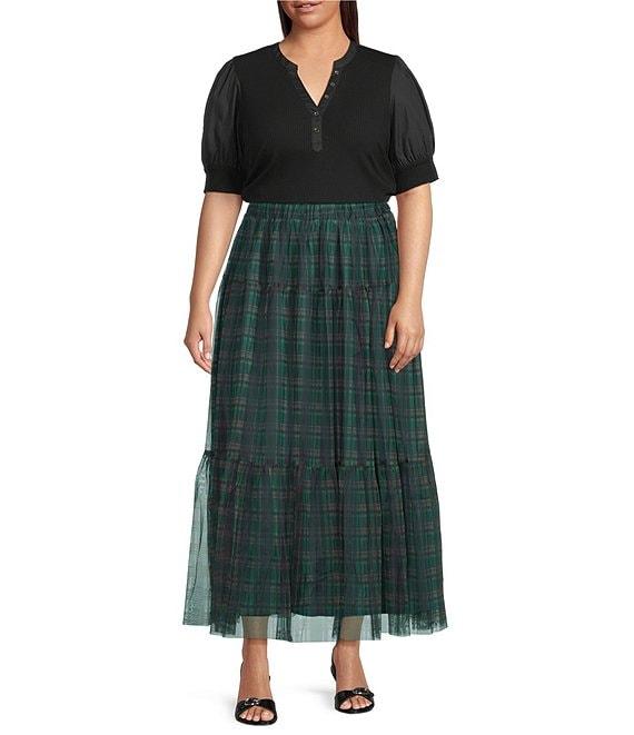 Sugarlips Plus Plaid Mesh Maxi Skirt Product Image
