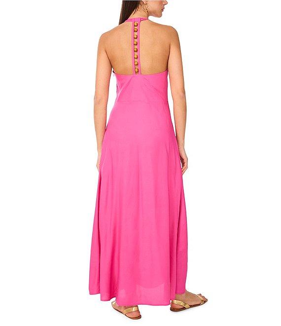 Vince Camuto Woven Halter Neck Sleeveless Beaded Maxi Dress Product Image