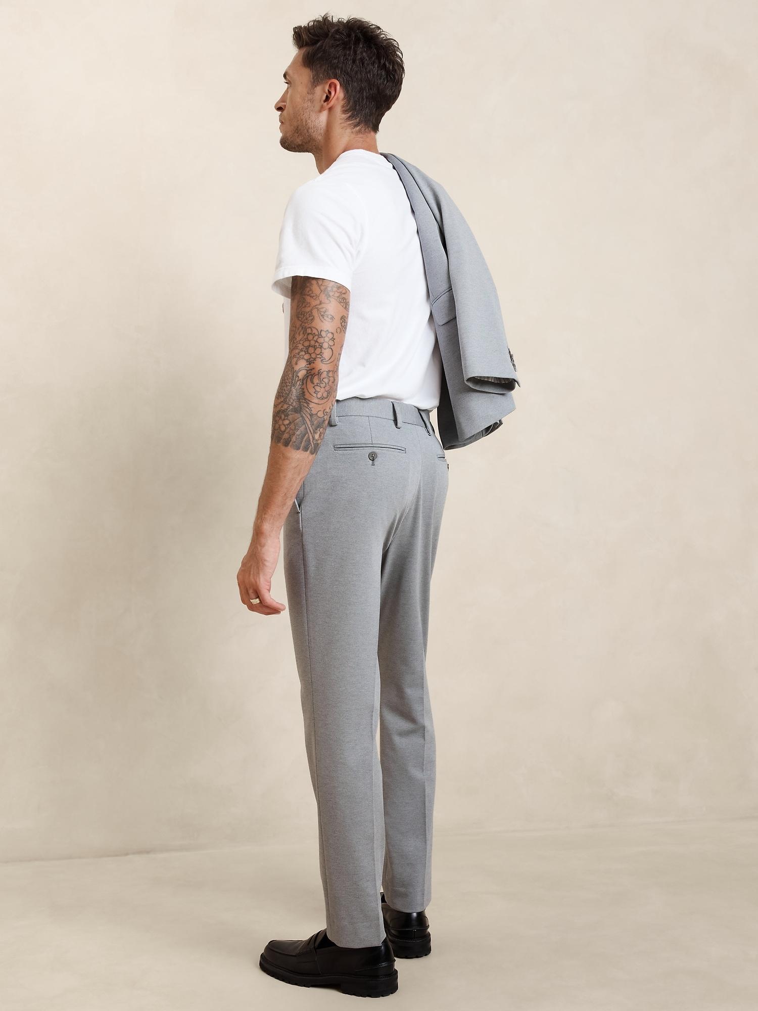 Tailored-Fit Light Gray Knit Suit Trouser Product Image