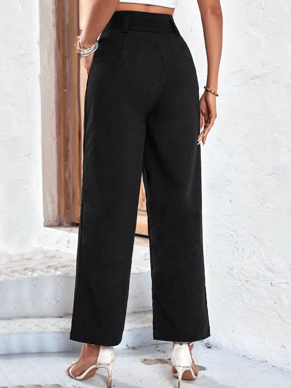 High Waisted Wide Leg Ribbed Solid Color Casual Pants Bottoms Product Image