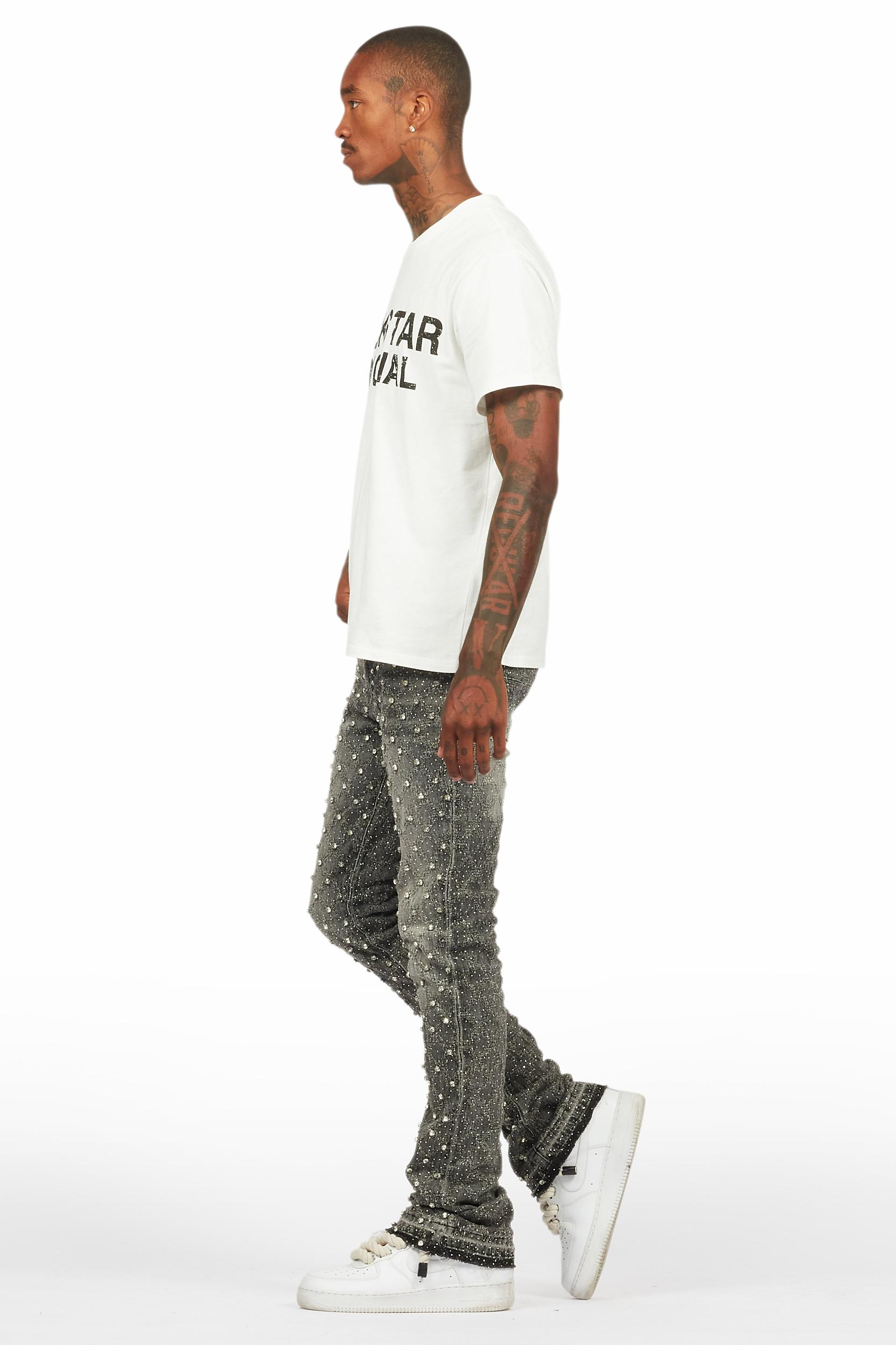 Glit Grey Rhinestone Stacked Flare Jean Male Product Image
