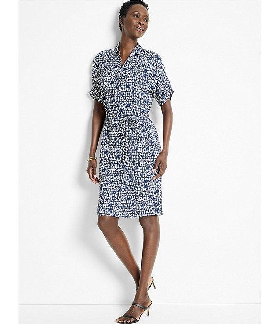 NIC + ZOE Devon Etched Angles Collar V-Neck Short Sleeve Belted Shirt Dress Product Image