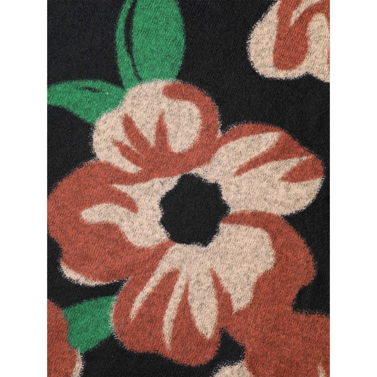 Plus Size Round Neck Floral Print Fitted Sweatshirt Women Black Casual Non Round Neck Everyday Sweatshirts BloomChic 30/6X Product Image