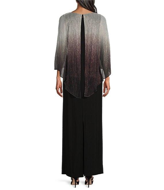 Ignite Evenings Beaded Ombre Popover 3/4 Sleeve Round Neck Gown Product Image