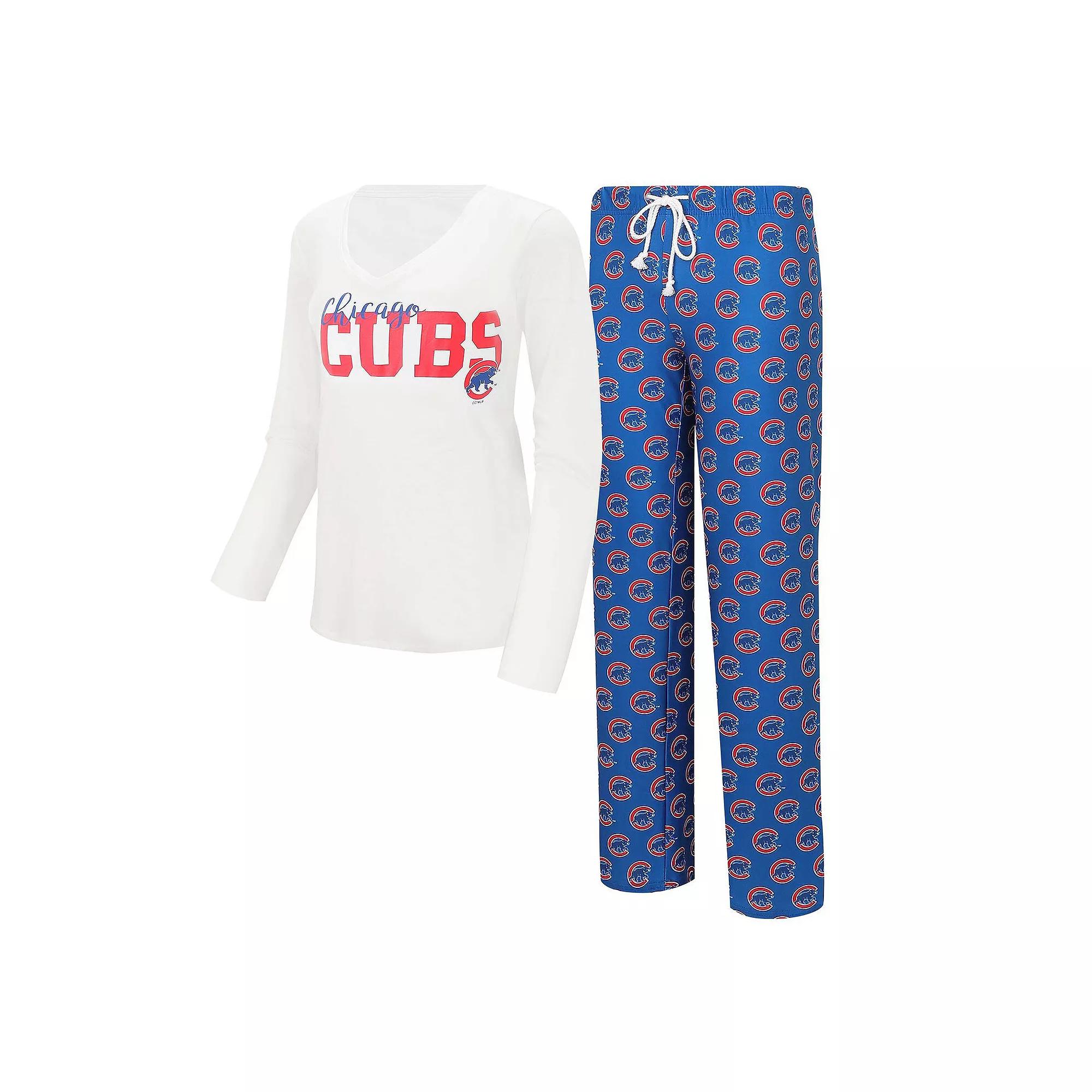 Women's Concepts Sport White/Royal Chicago Cubs Long Sleeve V-Neck T-Shirt & Gauge Pants Sleep Set,  Product Image