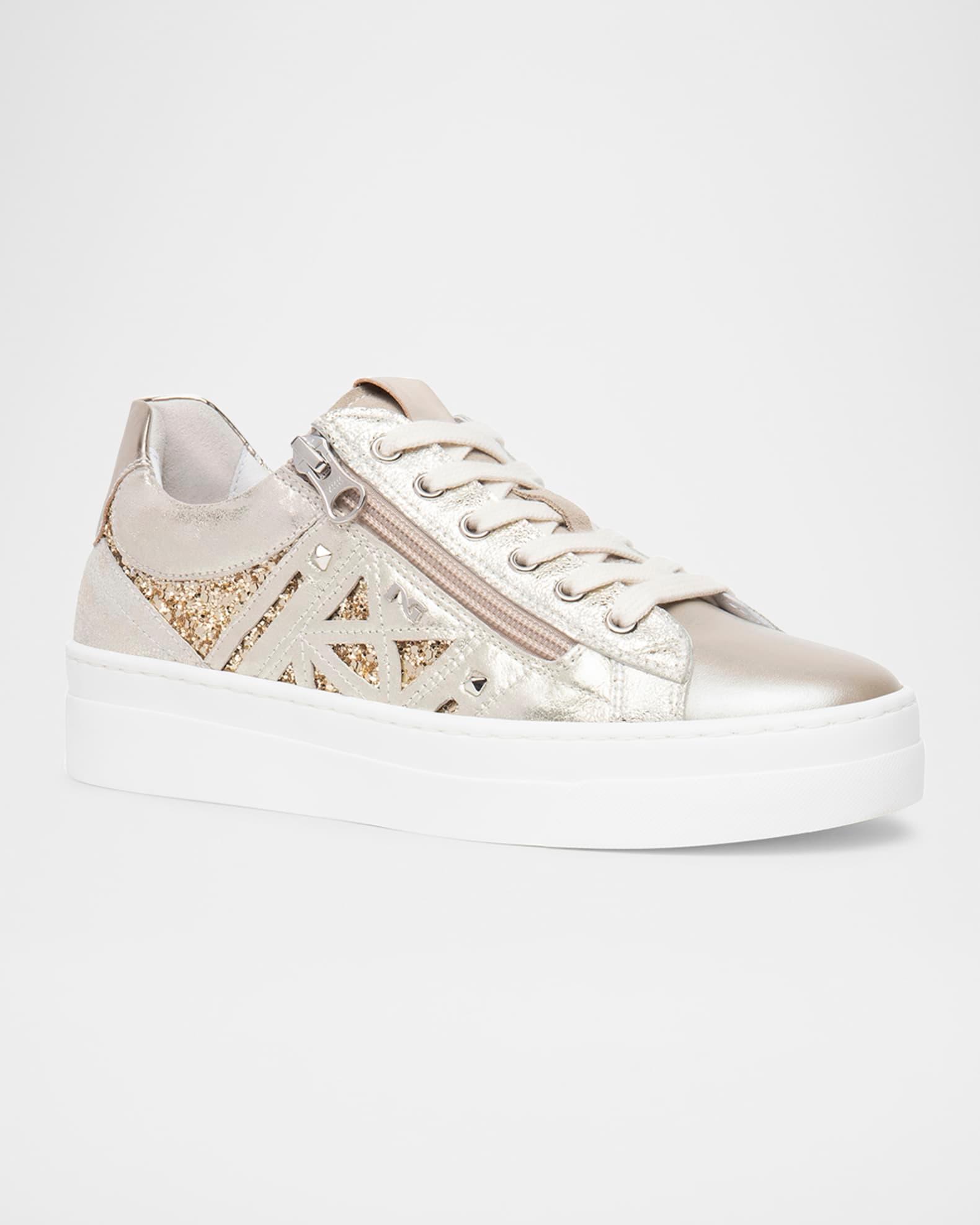 Metallic Leather Side-Zip Sneakers Product Image