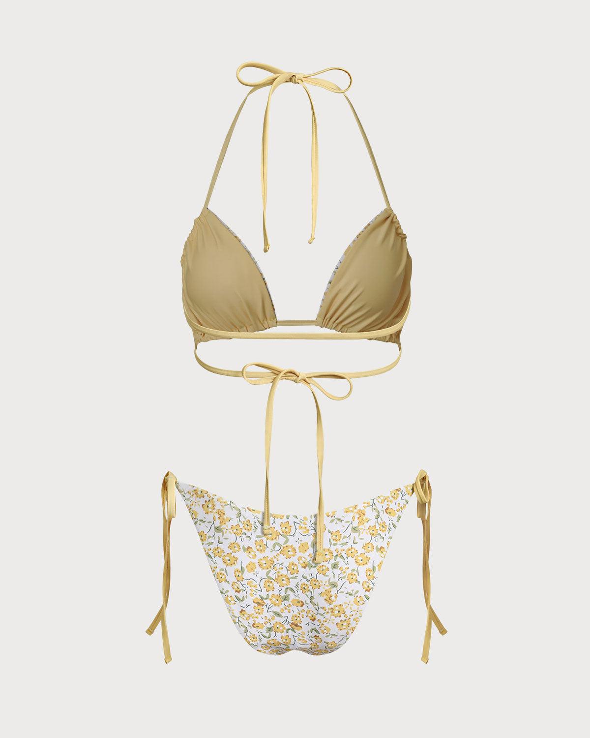 Yellow Floral Triangle Bikini Set Product Image