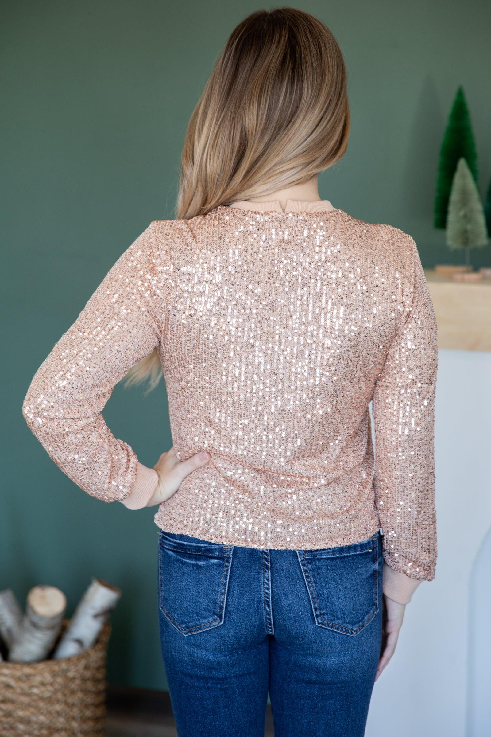 Rose Gold Sequin Long Sleeve Top Product Image