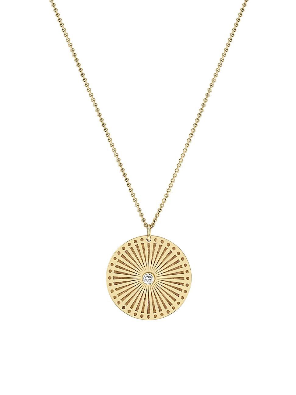 Womens Large 14K Yellow Gold & 0.10 TCW Diamond Sunbeam Medallion Necklace Product Image