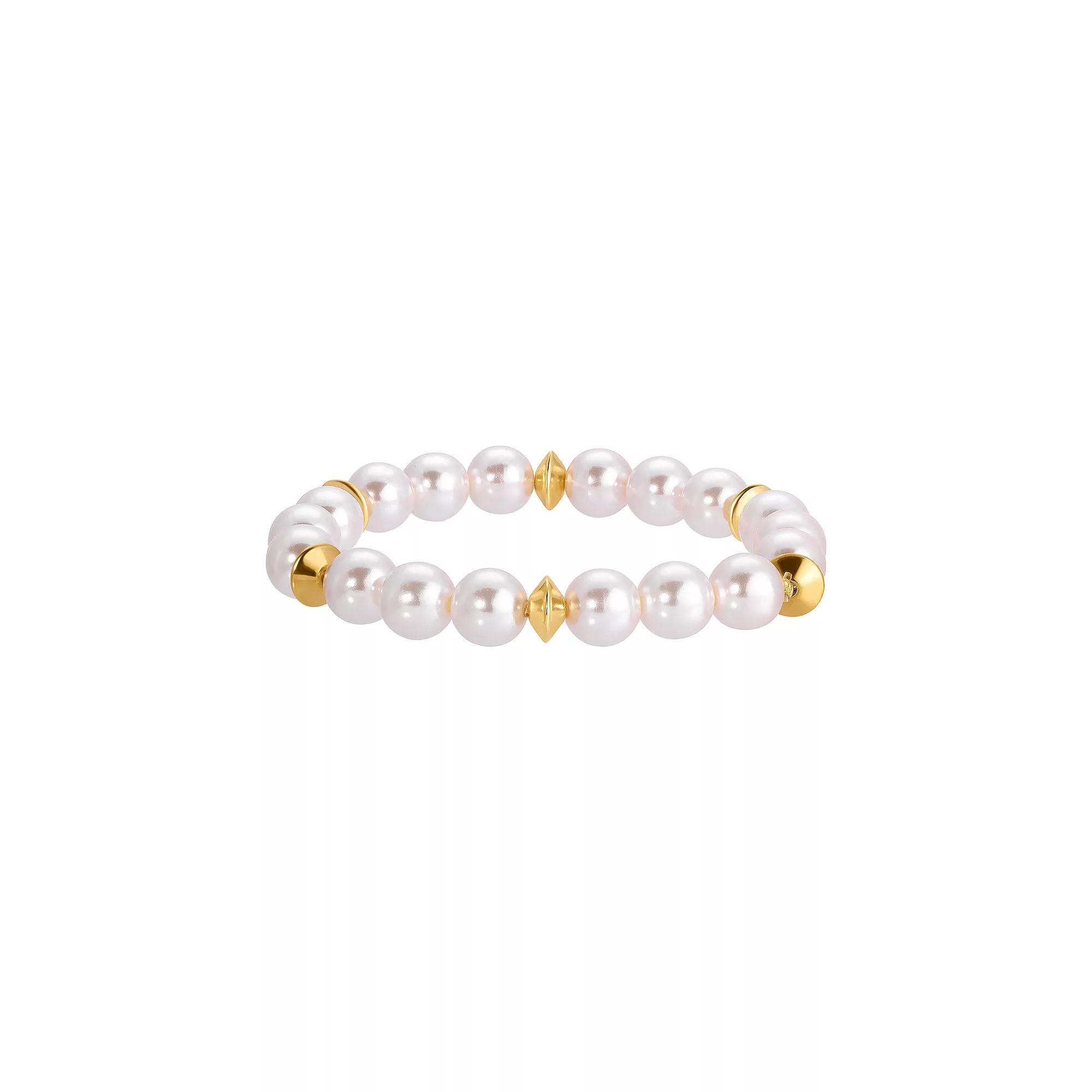 1928 Gold Tone Simulated Pearl Stretch Bracelet, Women's, White Product Image