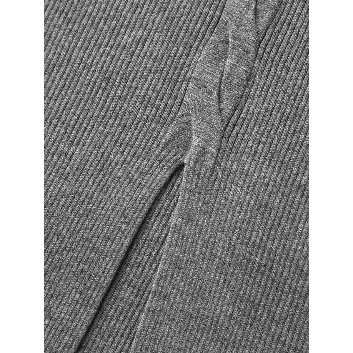 Plus Size Supersoft Stretchy Cable Knit Slit Front Fitted Pullover DarkGray Women Leisure Skinny Long Sleeve V-neck Casual Pullovers BloomChic 30/6X Product Image