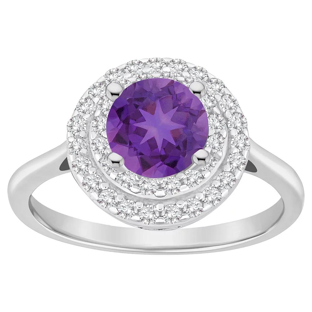 Celebration Gems Sterling Silver Round-Cut Amethyst & White Topaz Double Halo Ring, Women's, Size: 5 Product Image
