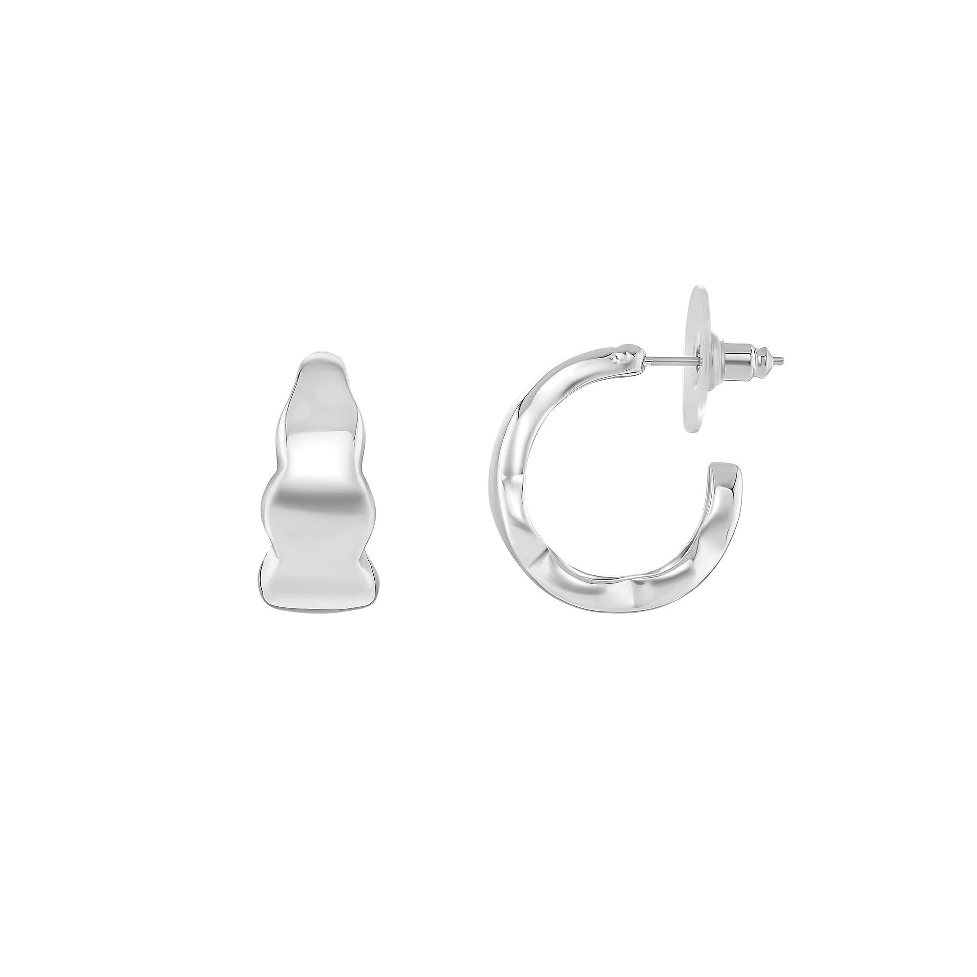 Emberly Silver Tone Polished C-Hoop Earrings, Women's, Gray Product Image