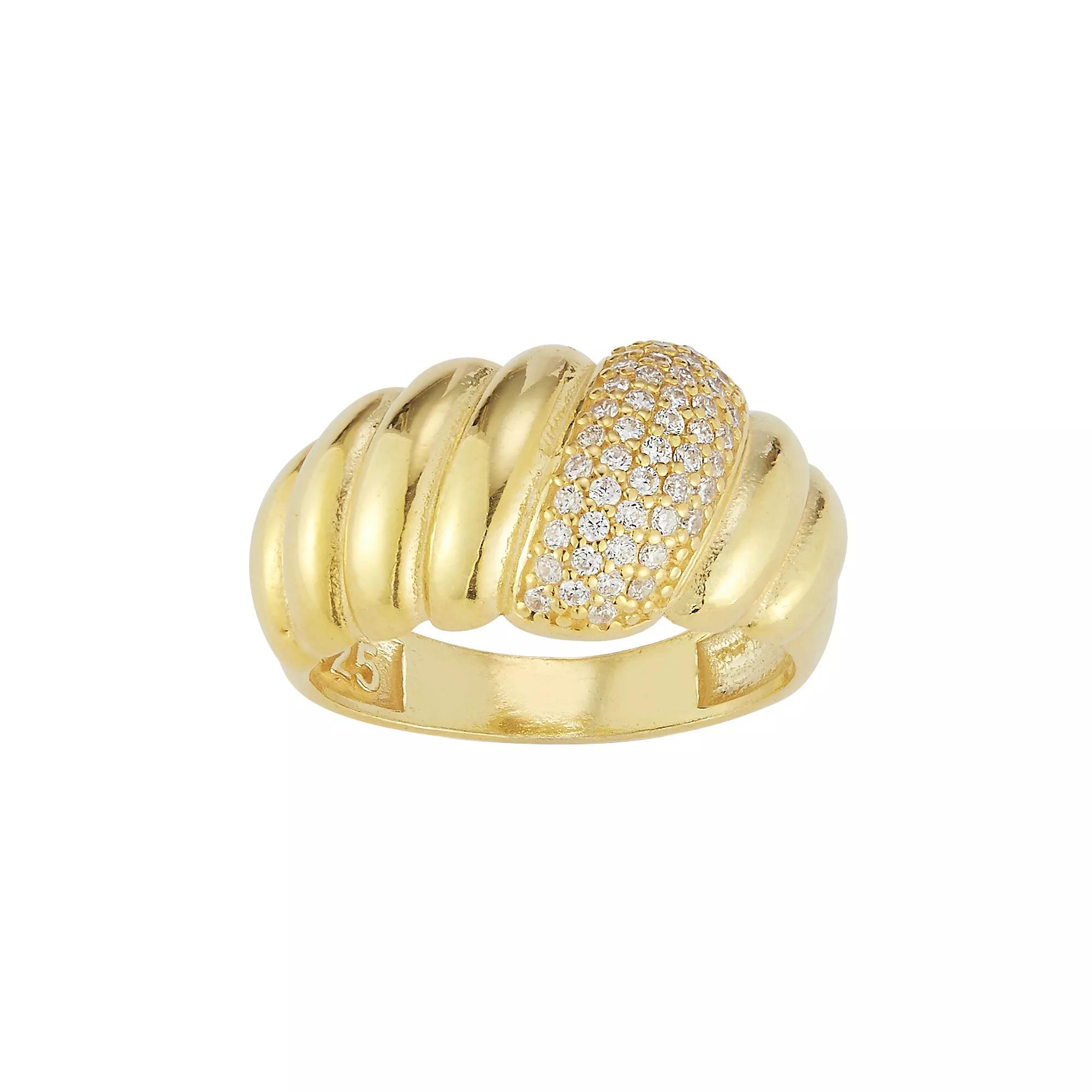 Sunkissed Sterling 14k Gold Over Silver Pave Cubic Zirconia Croissant Ring, Women's, Size: 8, Gold Tone Product Image