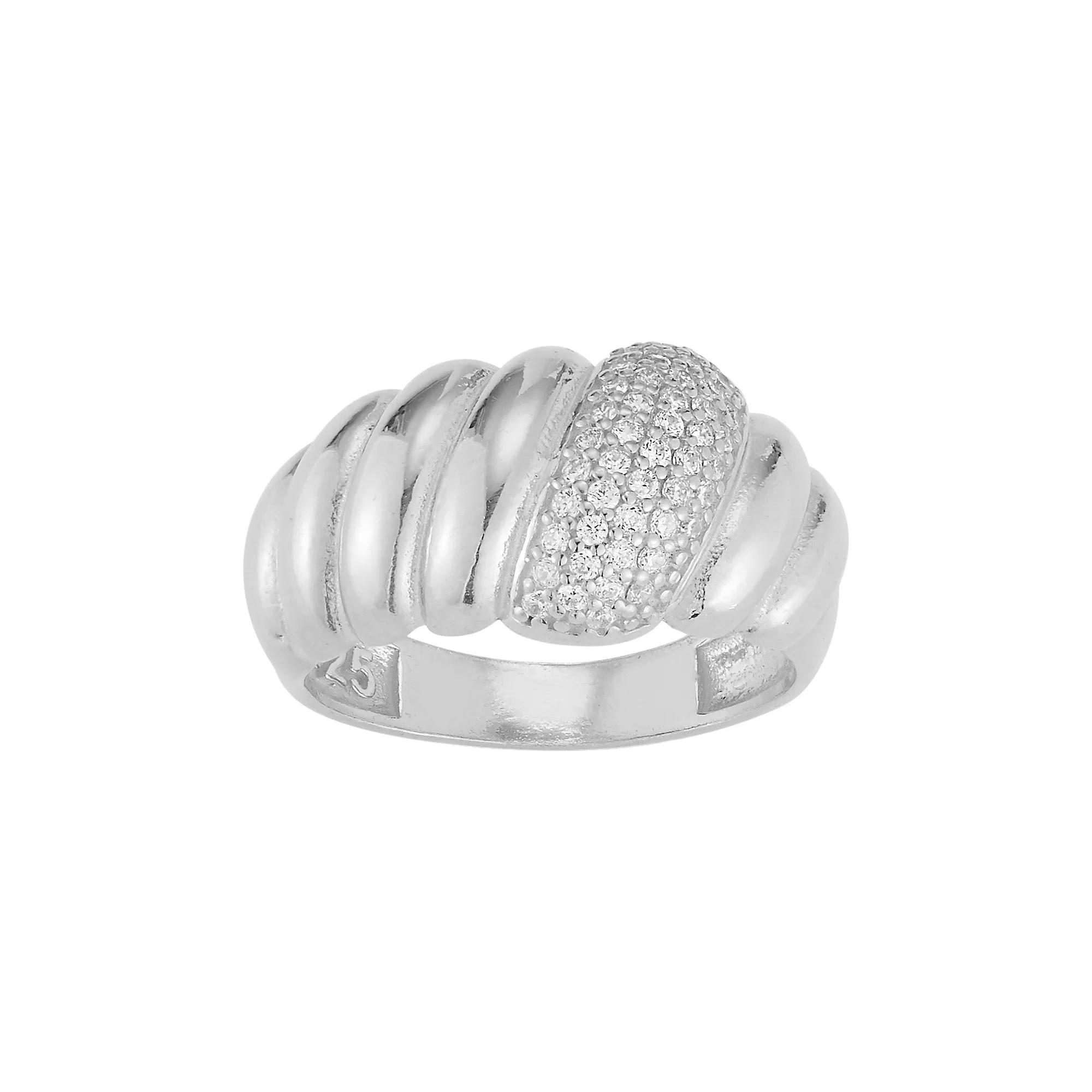 Sunkissed Sterling Sterling Silver Pave Cubic Zirconia Bold Croissant Ring, Women's, Size: 6, Silver Tone Product Image