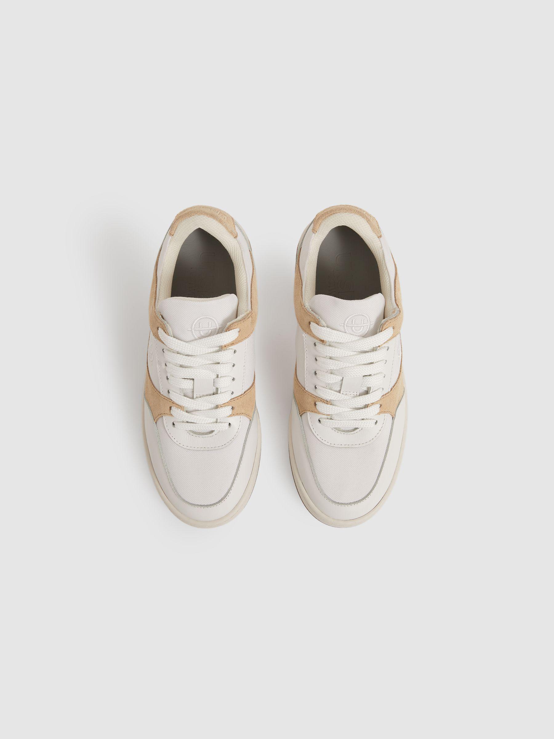 Unseen Leather Suede Panelled Trainers in White/Taupe Product Image