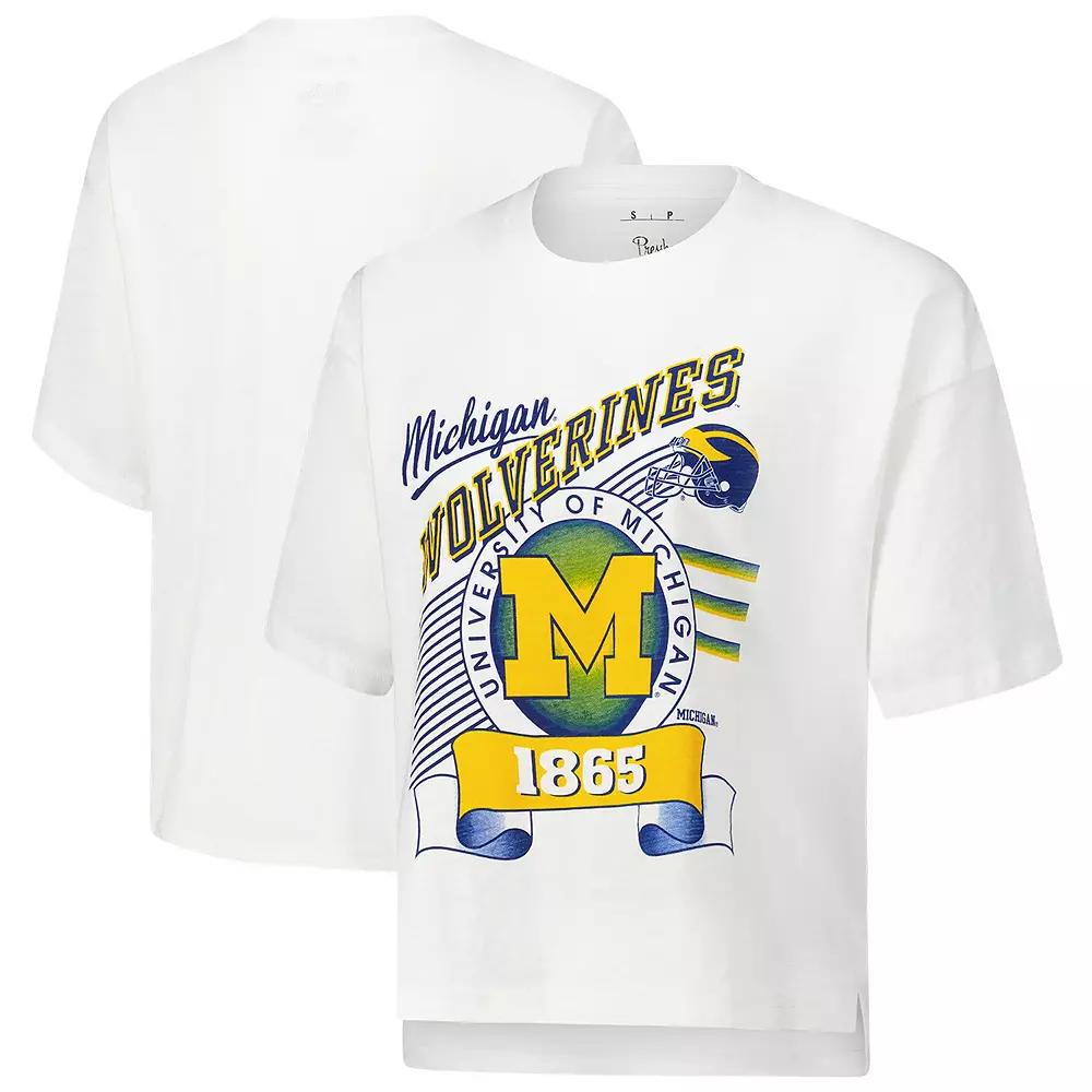 Women's Pressbox White Michigan Wolverines Rock & Roll Slub T-Shirt,  Product Image