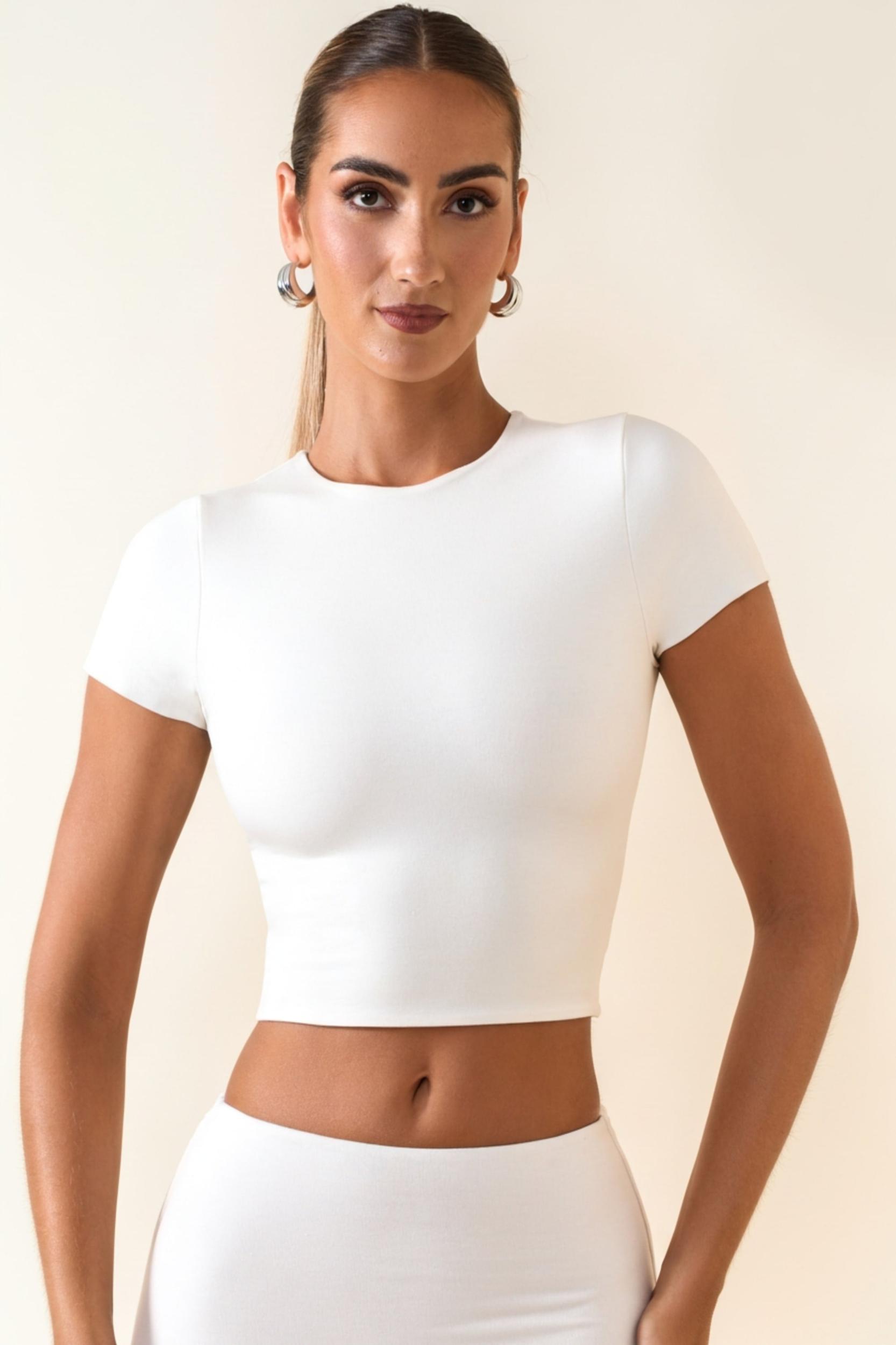 Cap Sleeve Crop Top in White Product Image