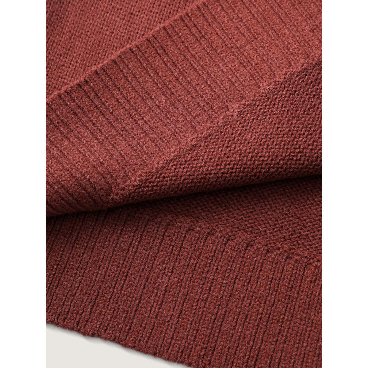 Plus Size 3D Floral Pattern Round Neck Knit Cardigan Rust Women Playful Loose Long Sleeve Casual Cardigans BloomChic 26/4X Product Image