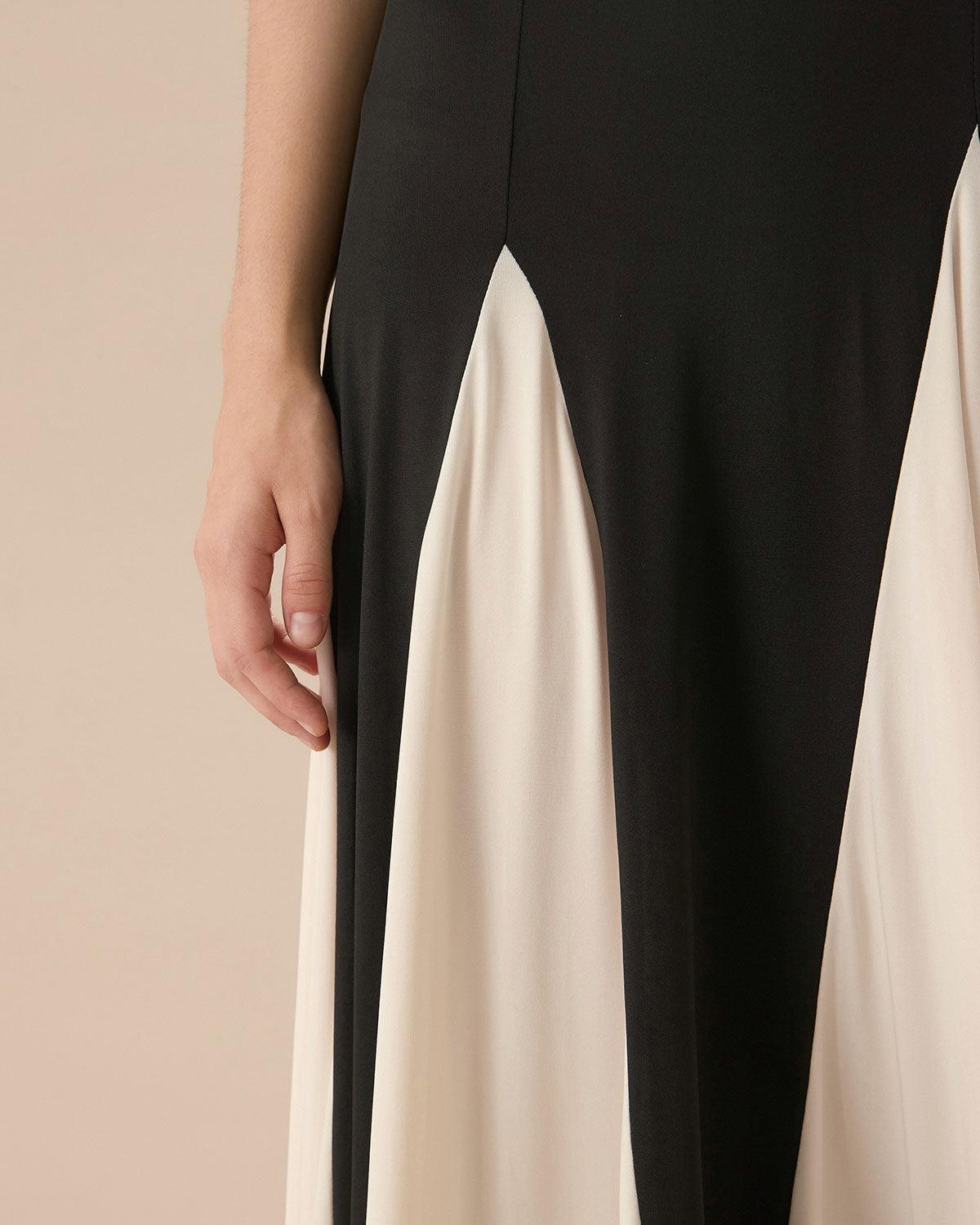 Women's Black Contrasting Pleated Slip Maxi Dress Female Product Image