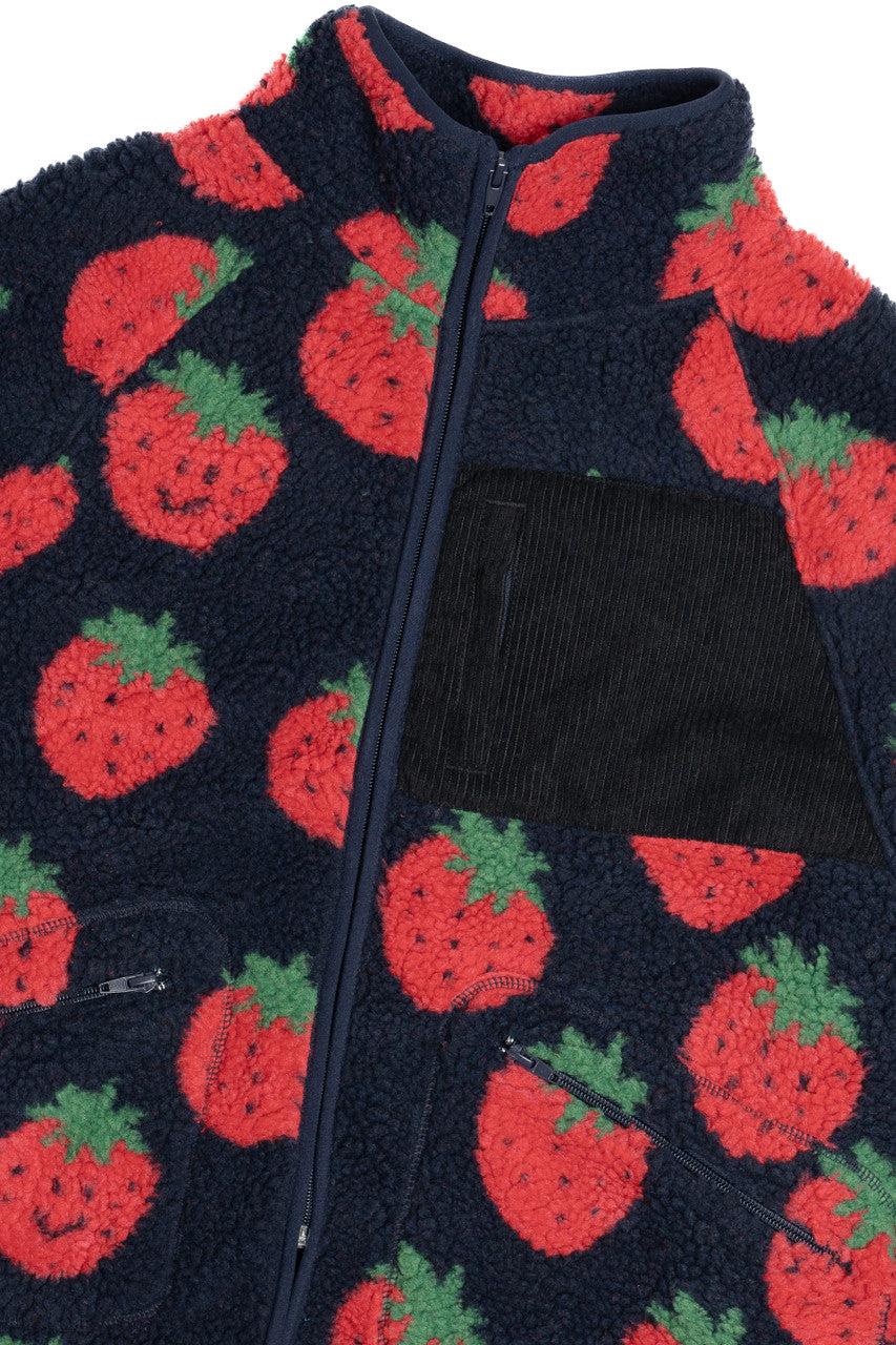 Fruit Pattern Corduroy Detail Faux Sherpa Jacket Product Image