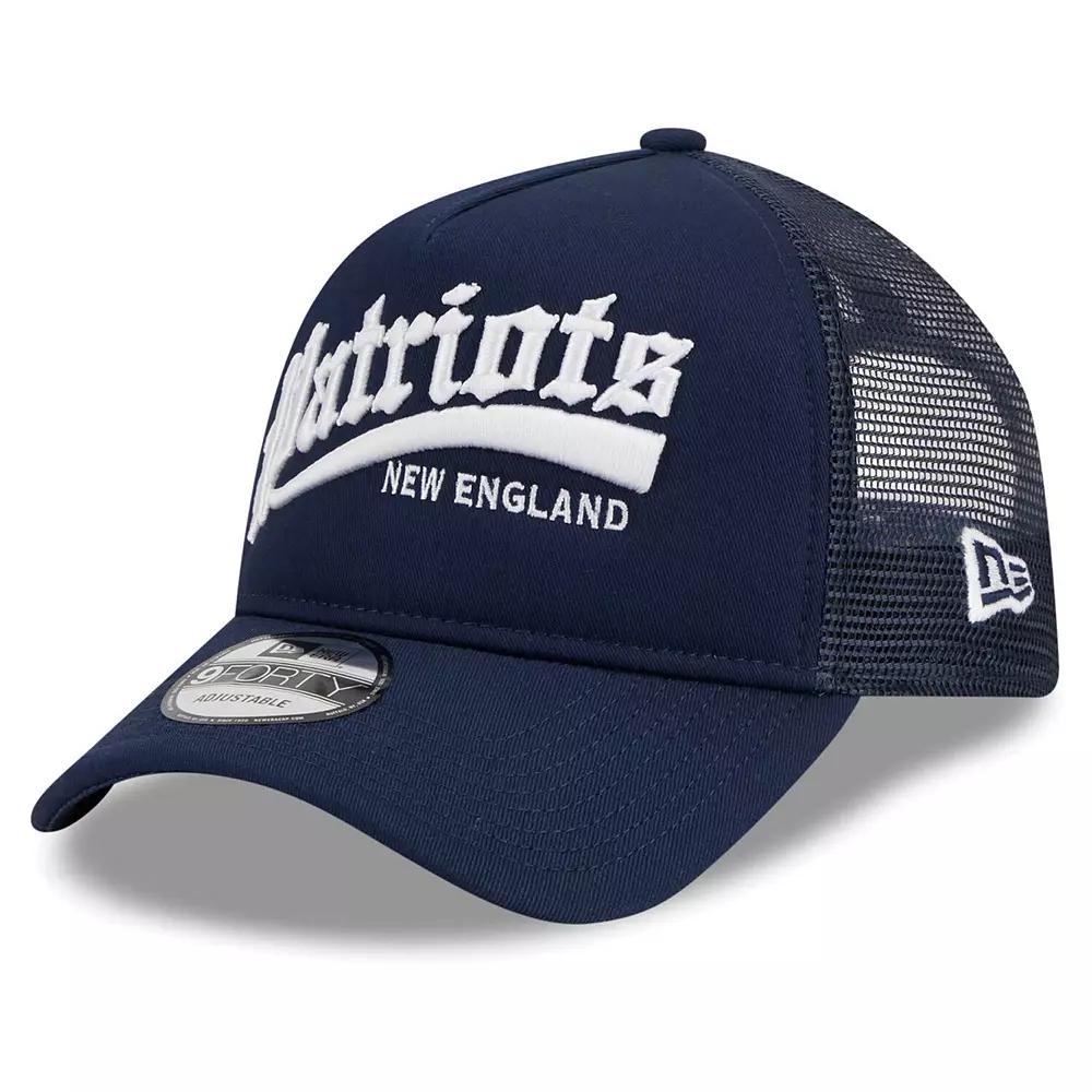 Men's New Era Navy New England Patriots Caliber Trucker 9FORTY Adjustable Hat, Blue Product Image