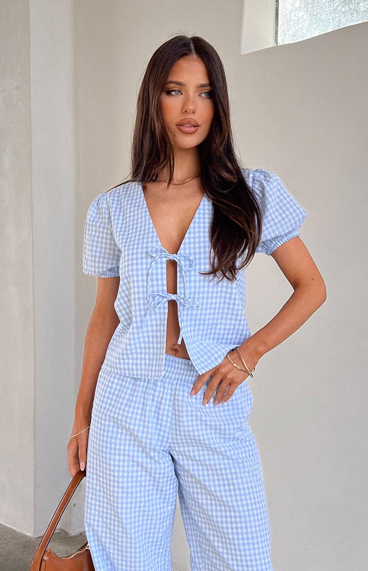 Lunya Blue Gingham Tie Up Top Baby Product Image