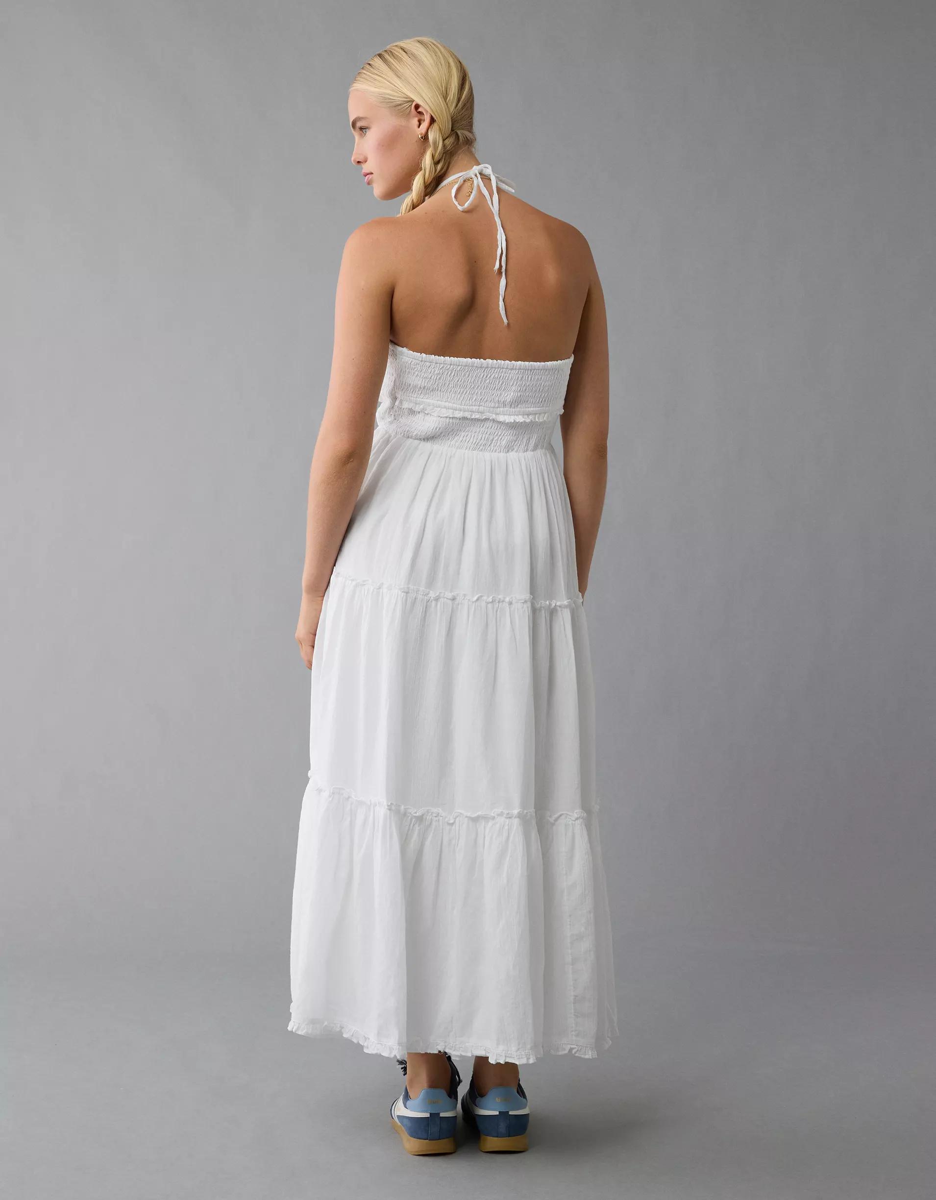 AE Halter Cut-Out Smocked Midi Dress Product Image