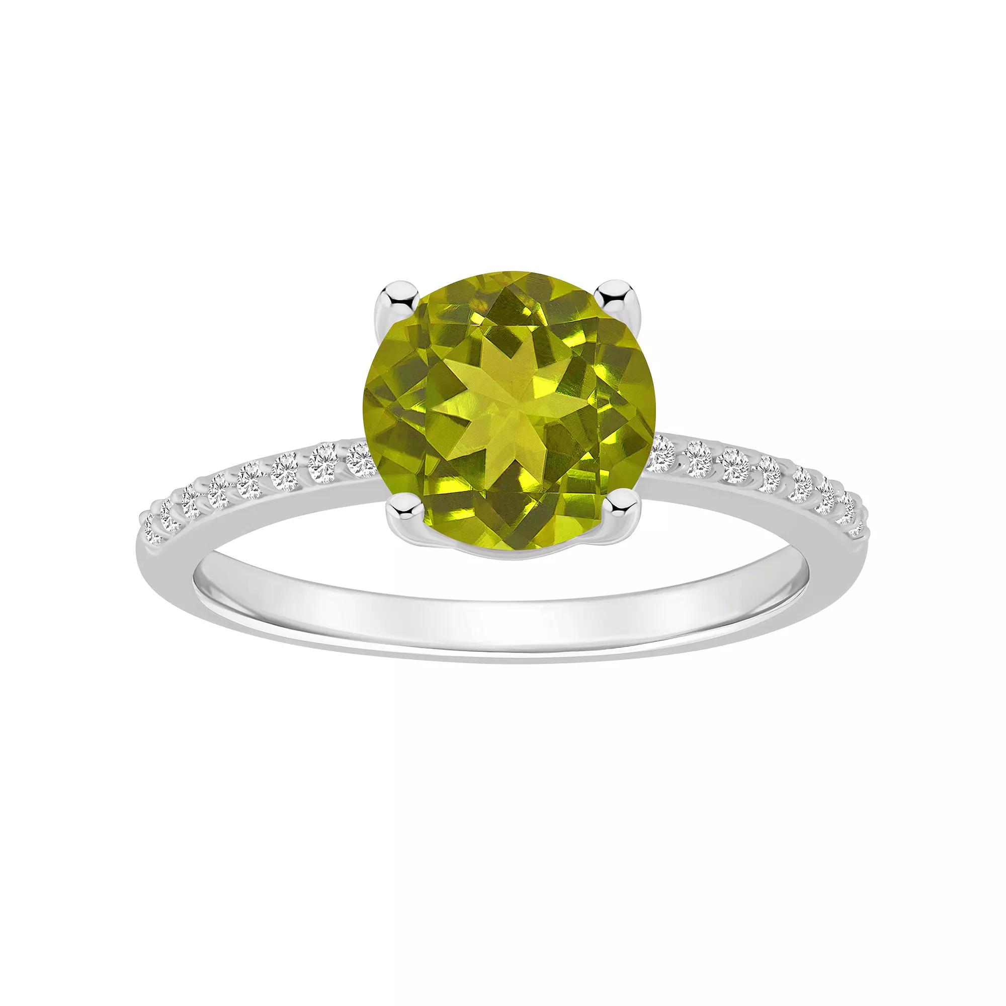 Alyson Layne 14k White Gold Round Peridot & 1/10 Carat T.W. Diamond Ring, Women's, Size: 9 Product Image