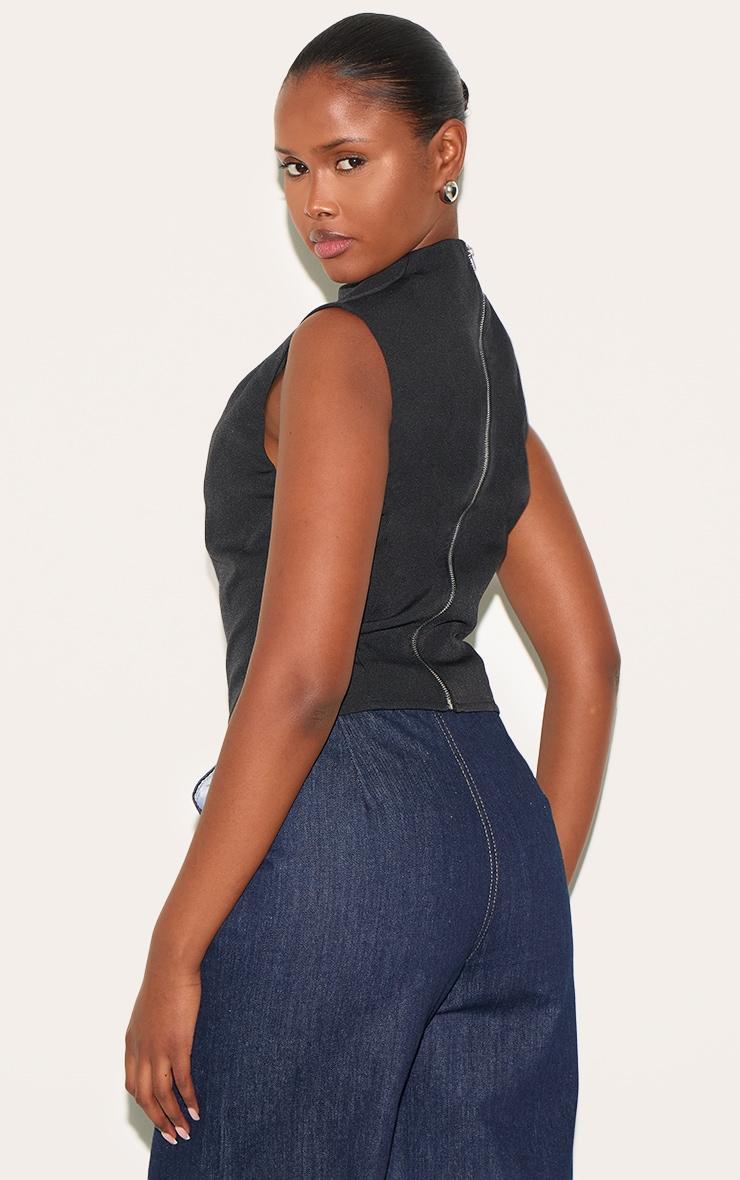 Black Woven Ruched High Neck Top Product Image