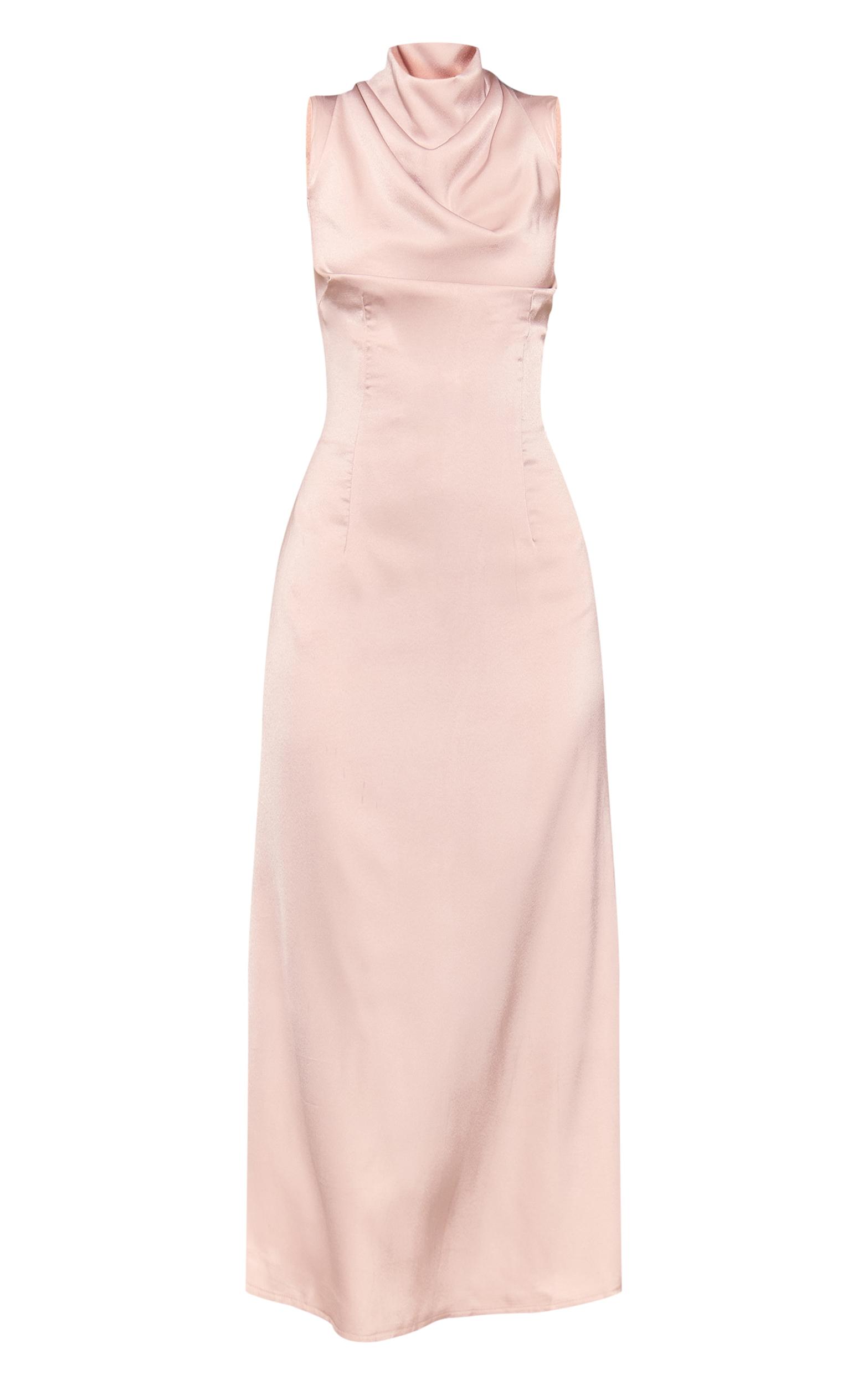 Oyster Satin High Neck Midaxi Dress Product Image