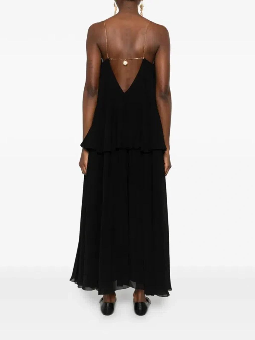 CHLOÉ Open-back Embellished Tiered Silk-georgette Maxi Dress In Black Product Image