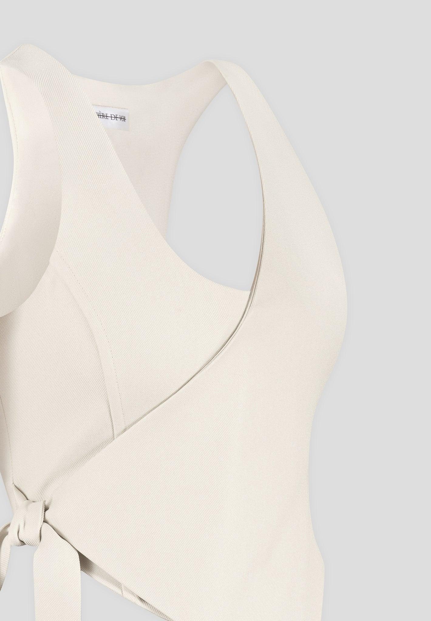 Asymmetric Tailored Waistcoat with Tie - Light Beige Female Product Image