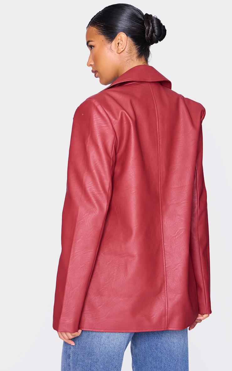 Cherry Red Textured Faux Leather Blazer Product Image
