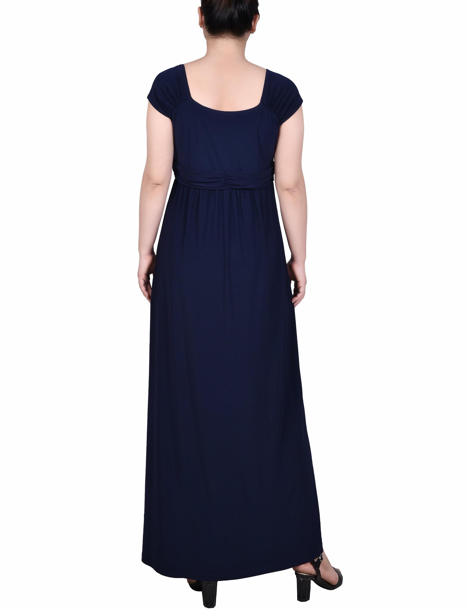 Navy Ruched Empire-Waist Maxi Dress Product Image