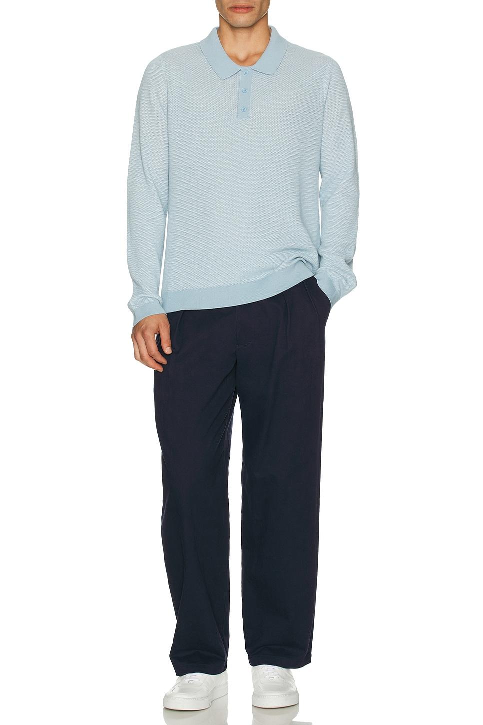 Cotton Textured Knit Long Sleeve Polo Product Image