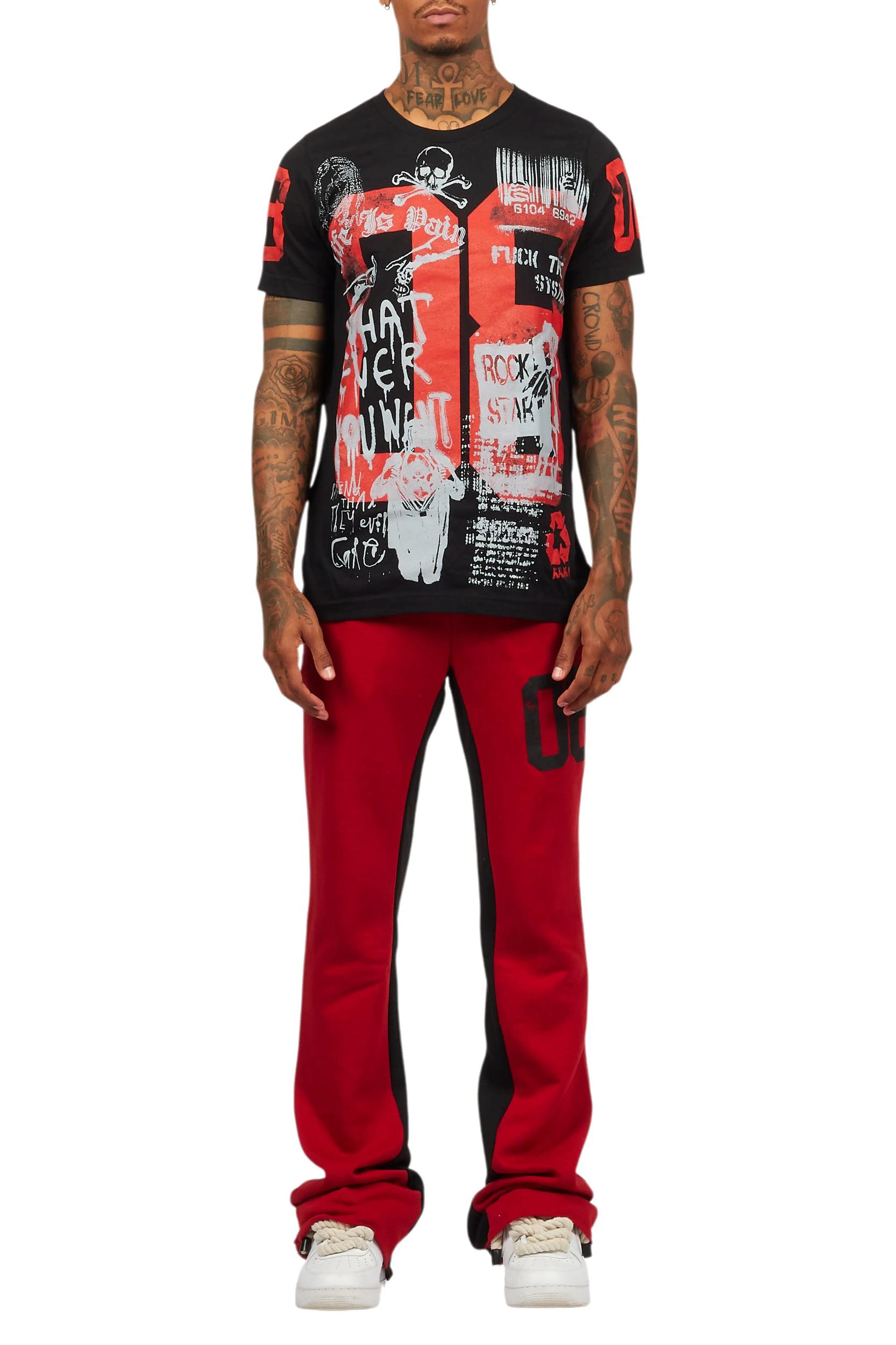 Grill Black T-Shirt/Baggy Stacked Pant Set Male Product Image