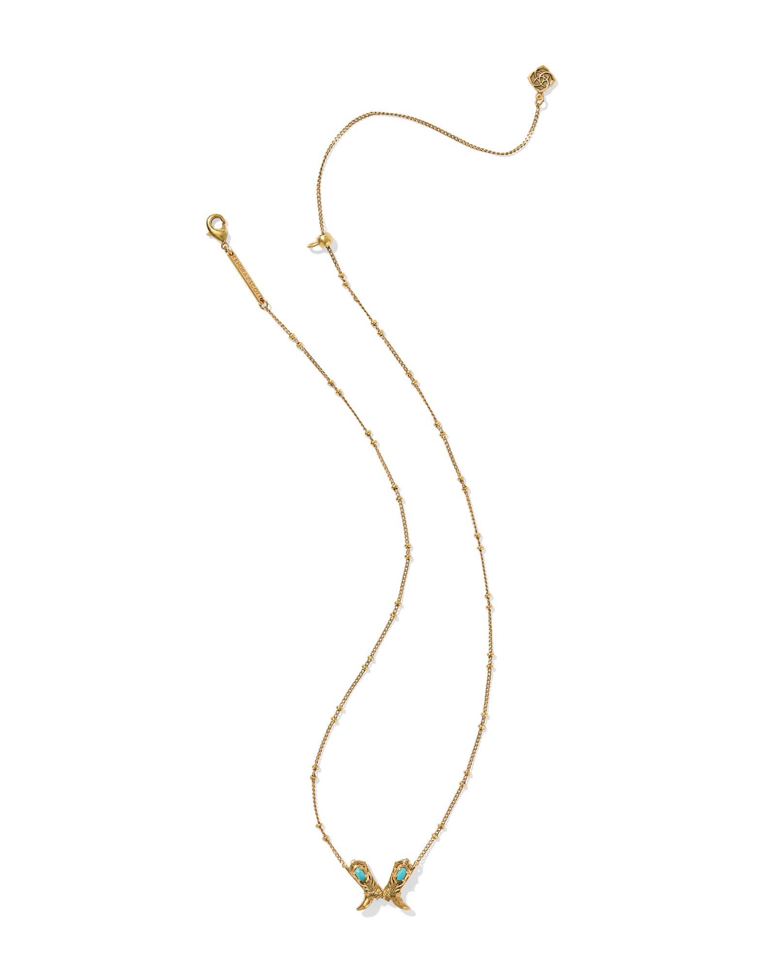 Beau Vintage Gold Boot Short Pendant Necklace in Variegated Turquoise Magnesite Product Image